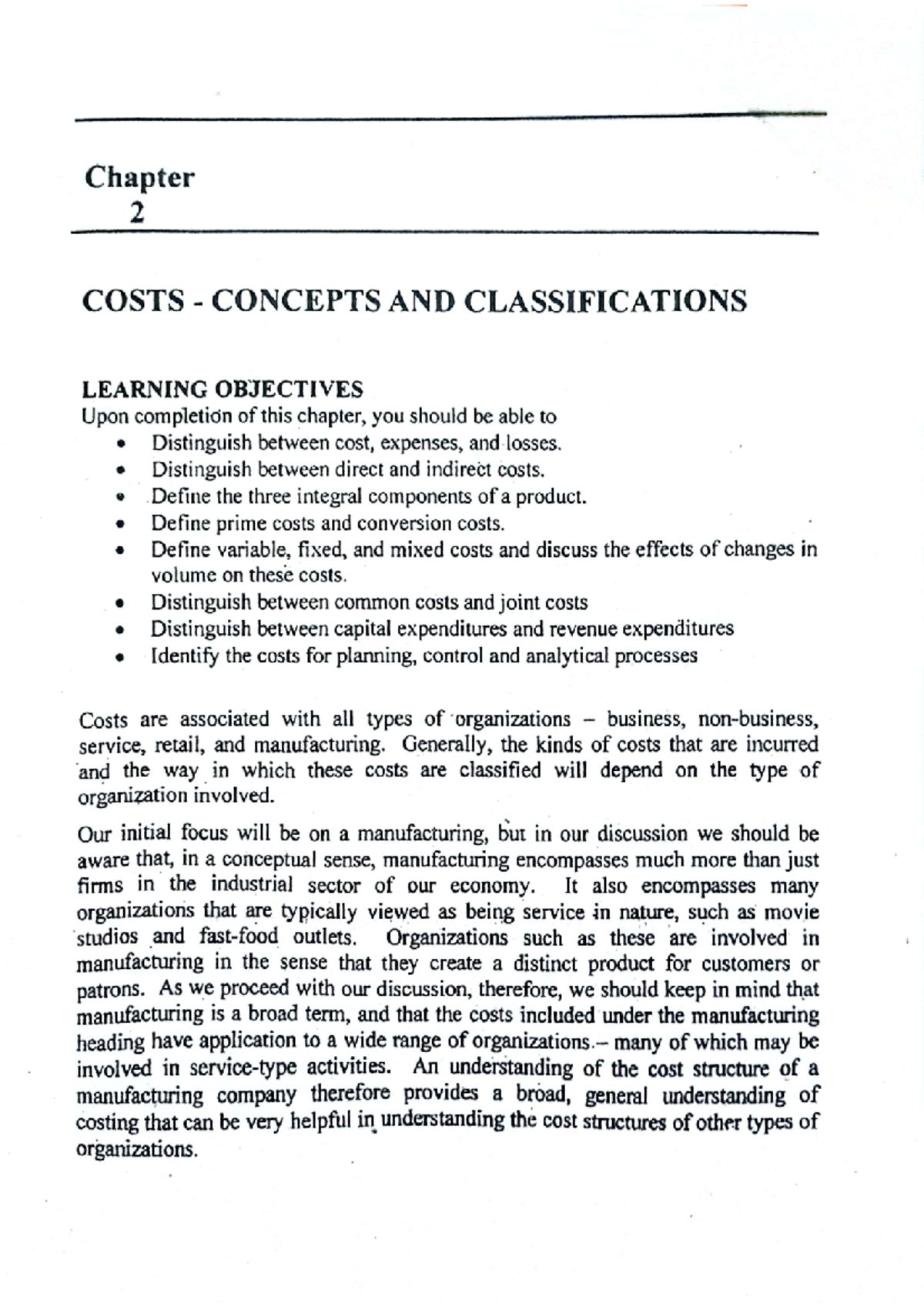 Chapter-2 - CAC - Chapter 2 COSTS CONCEPTS AND CLASSIFICATIONS LEARNING ...