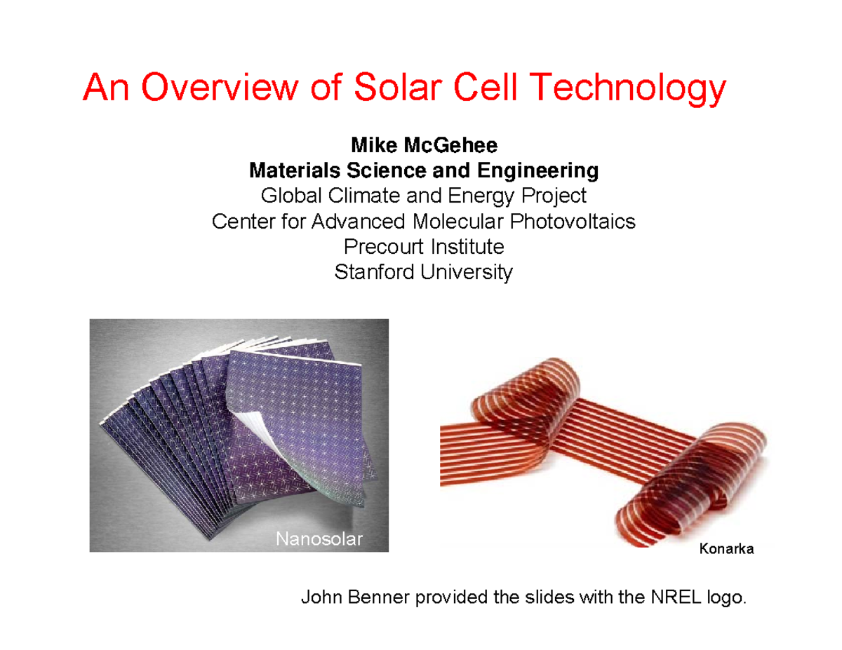 051 Solar Cells Technology - Materials - An Overview of Solar Cell ...