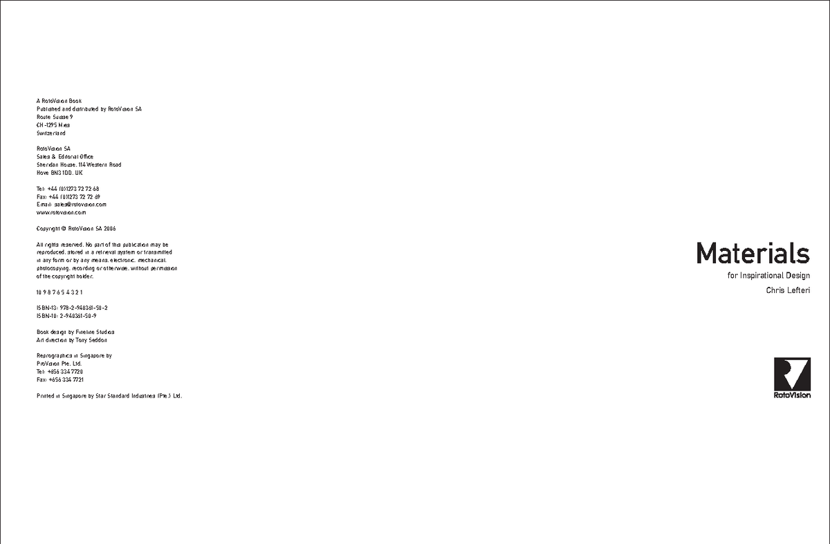 Materials for Inspirational Design Materials for Inspirational Design Chris Lefteri A