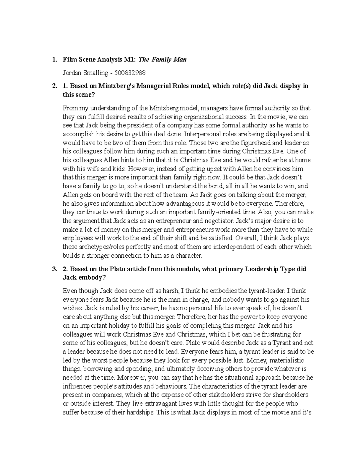 M1 Film Case Assignment - 1. Film Scene Analysis M1: The Family Man ...