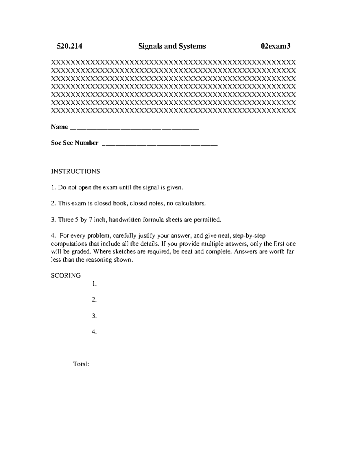 Signals Systems Exam23 - 520 Signals and Systems 02exam - Studocu
