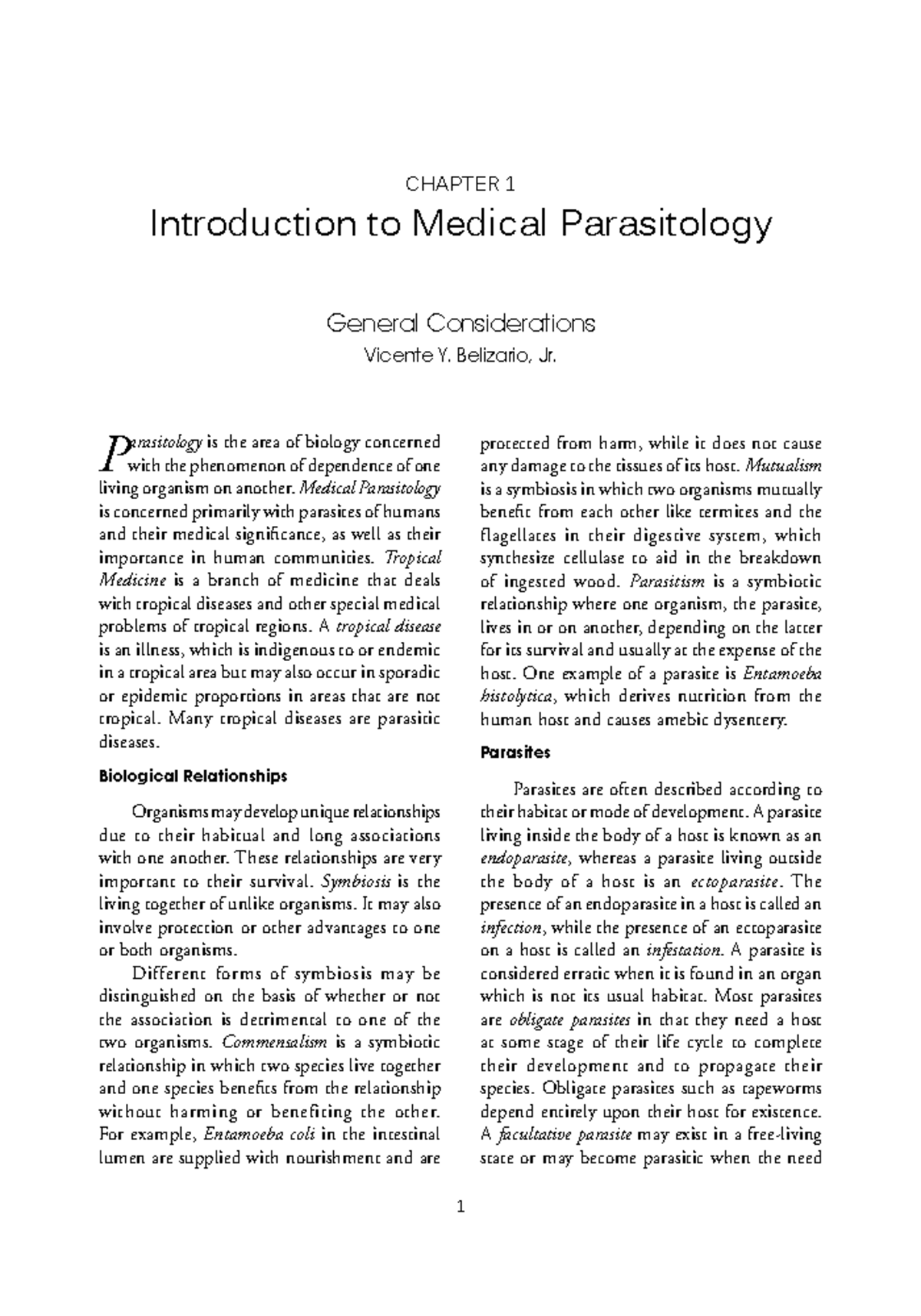 Clinical Parasitology Belizario Chapter Introduction