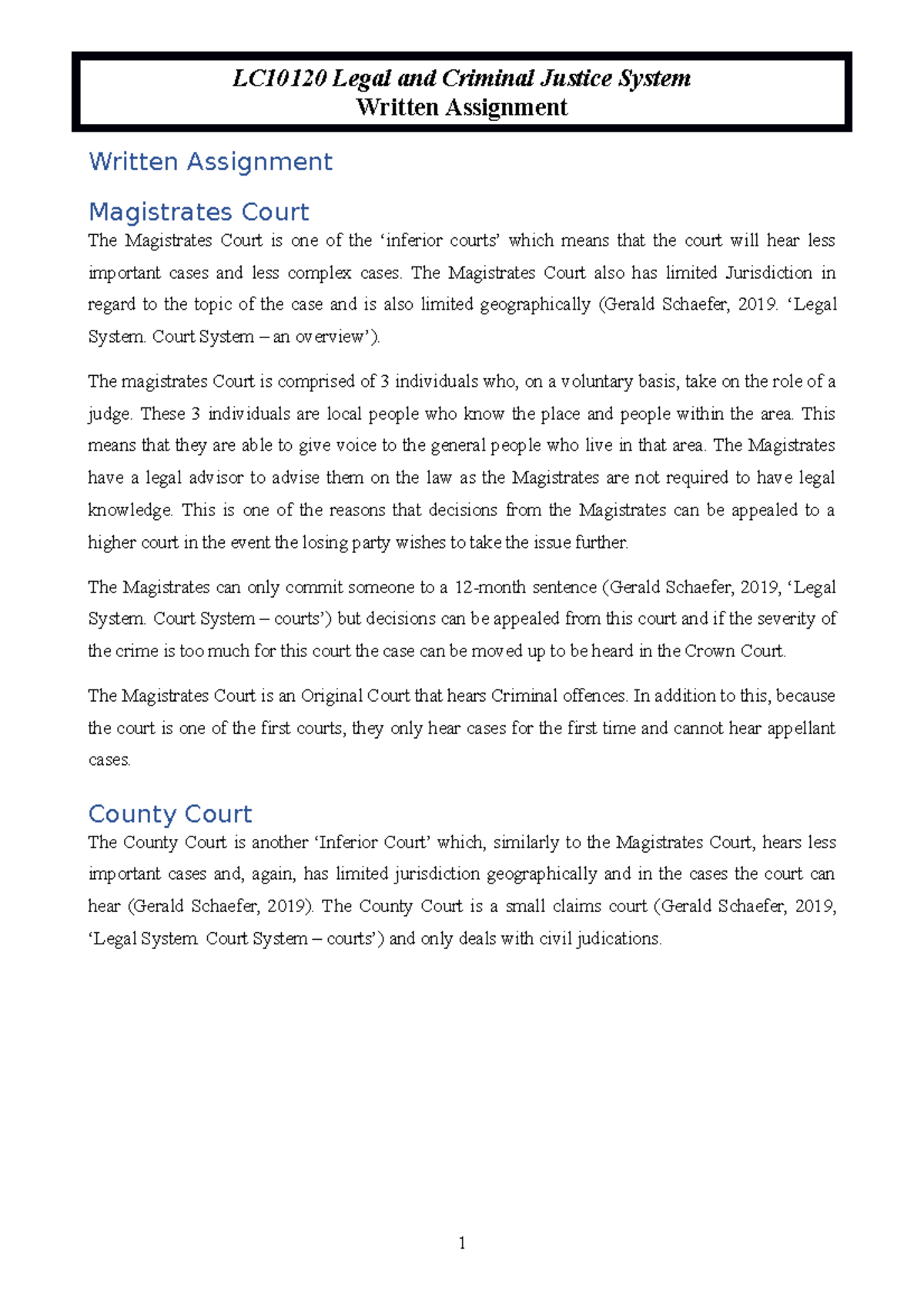 Assignment 1 - Written Assignment Written Assignment Magistrates Court ...
