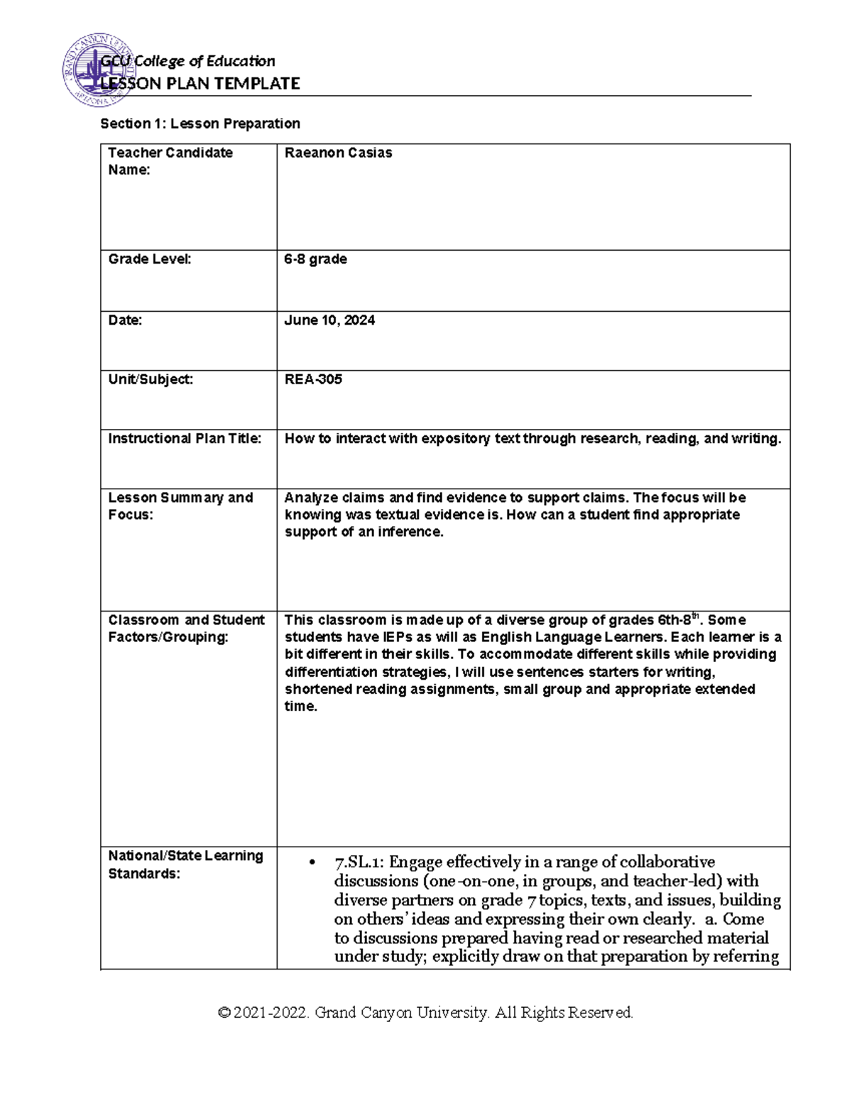 Coe lesson plan template - LESSON PLAN TEMPLATE Section 1: Lesson ...