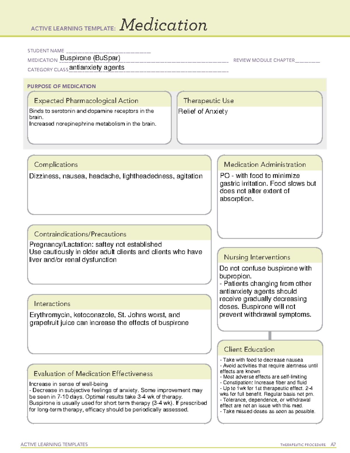 buspirone-ati-template-cards-active-learning-templates-therapeutic