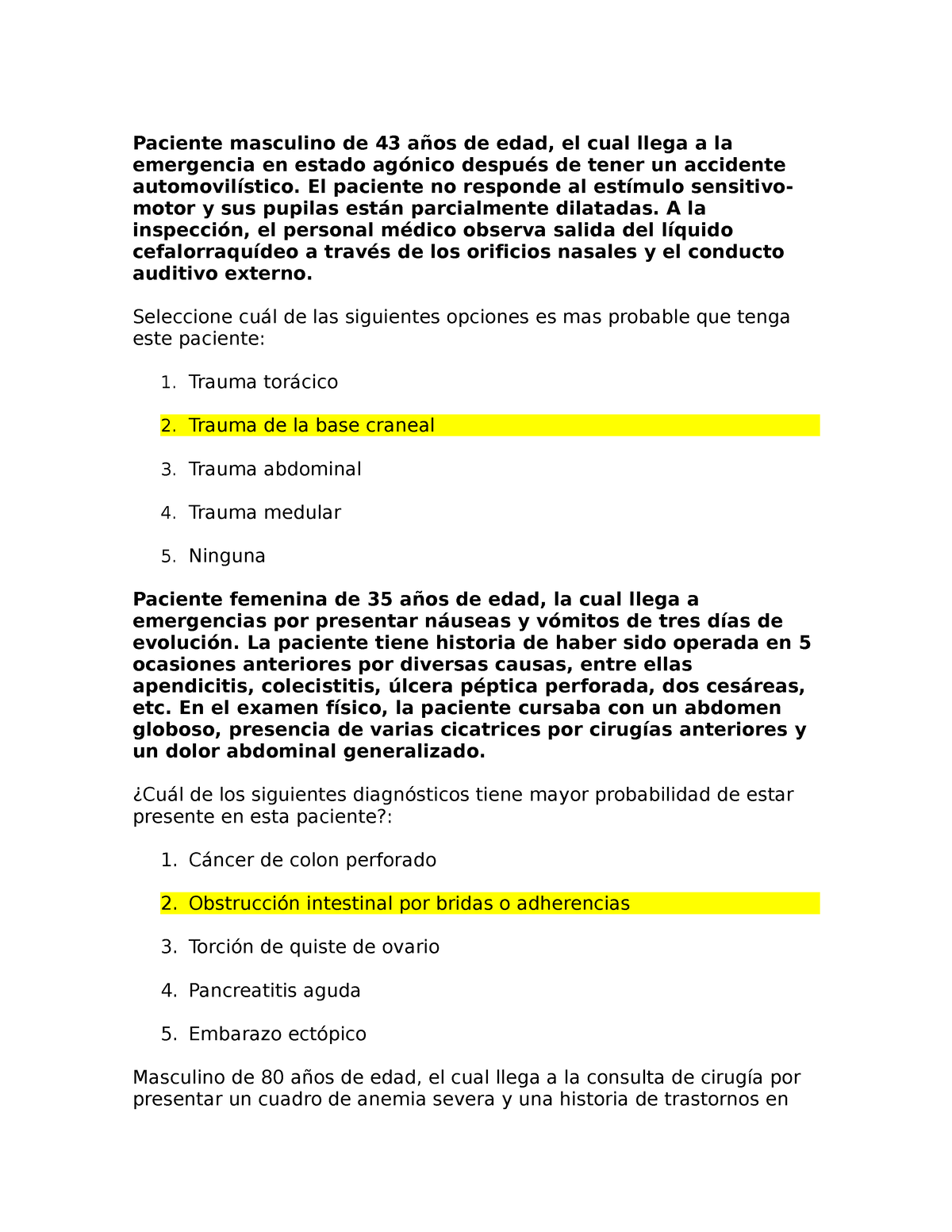 Caso qx Casos clinicos de estudio Paciente masculino de 43 a渃os de edad el cual lleg a a