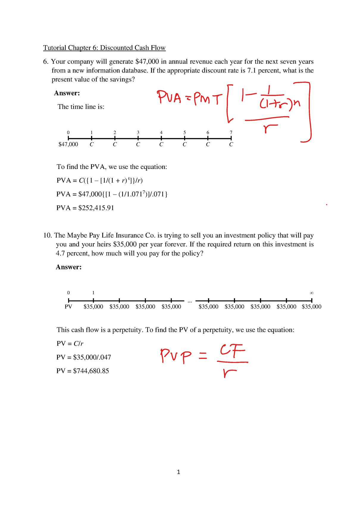 Week 3 Tutorial Solution Chap 6 - Tutorial Chapter 6: Discounted Cash ...