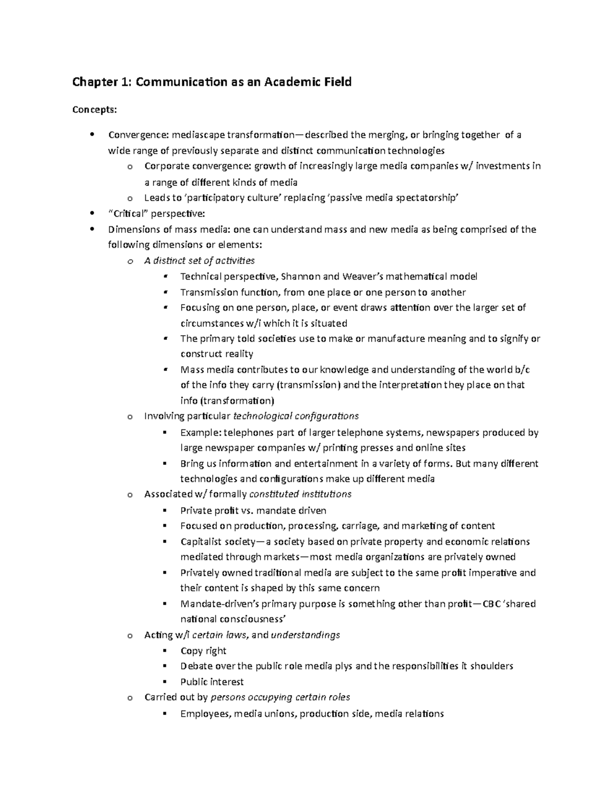 Chapter 1 Intro to Media - Chapter 1: Communication as an Academic ...