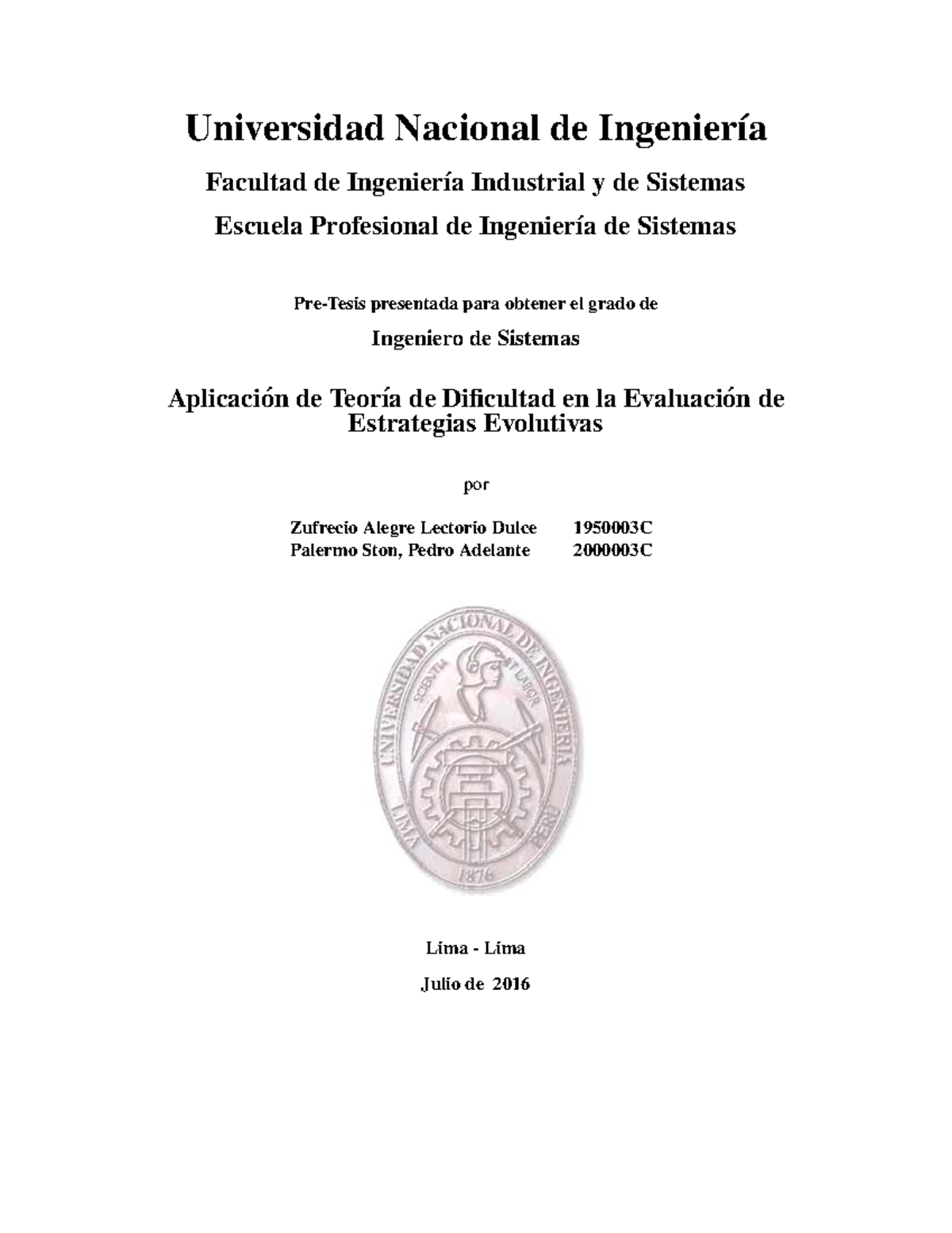 Plan De Tesis - Universidad Nacional De Ingenier ́ıa Facultad De ...