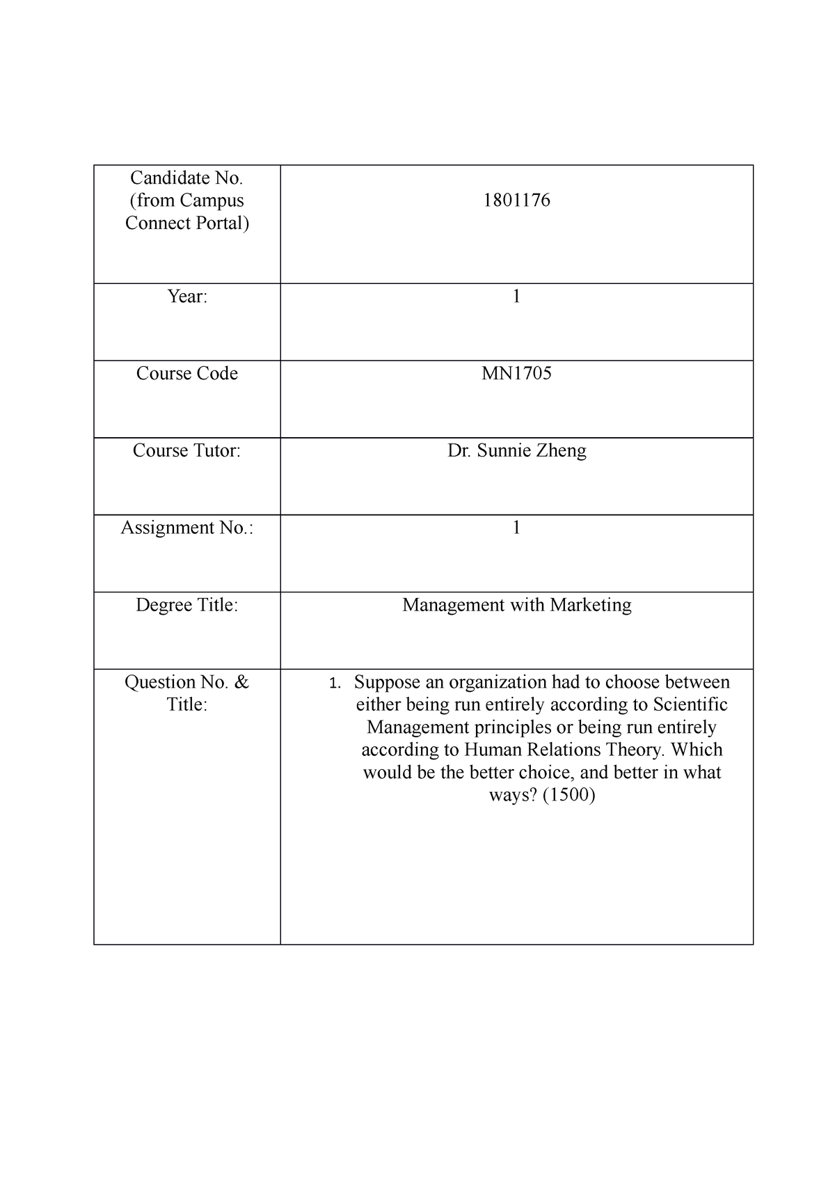 MN1705 - Types Of Organisational Theory And Impact Upon The Workplace ...