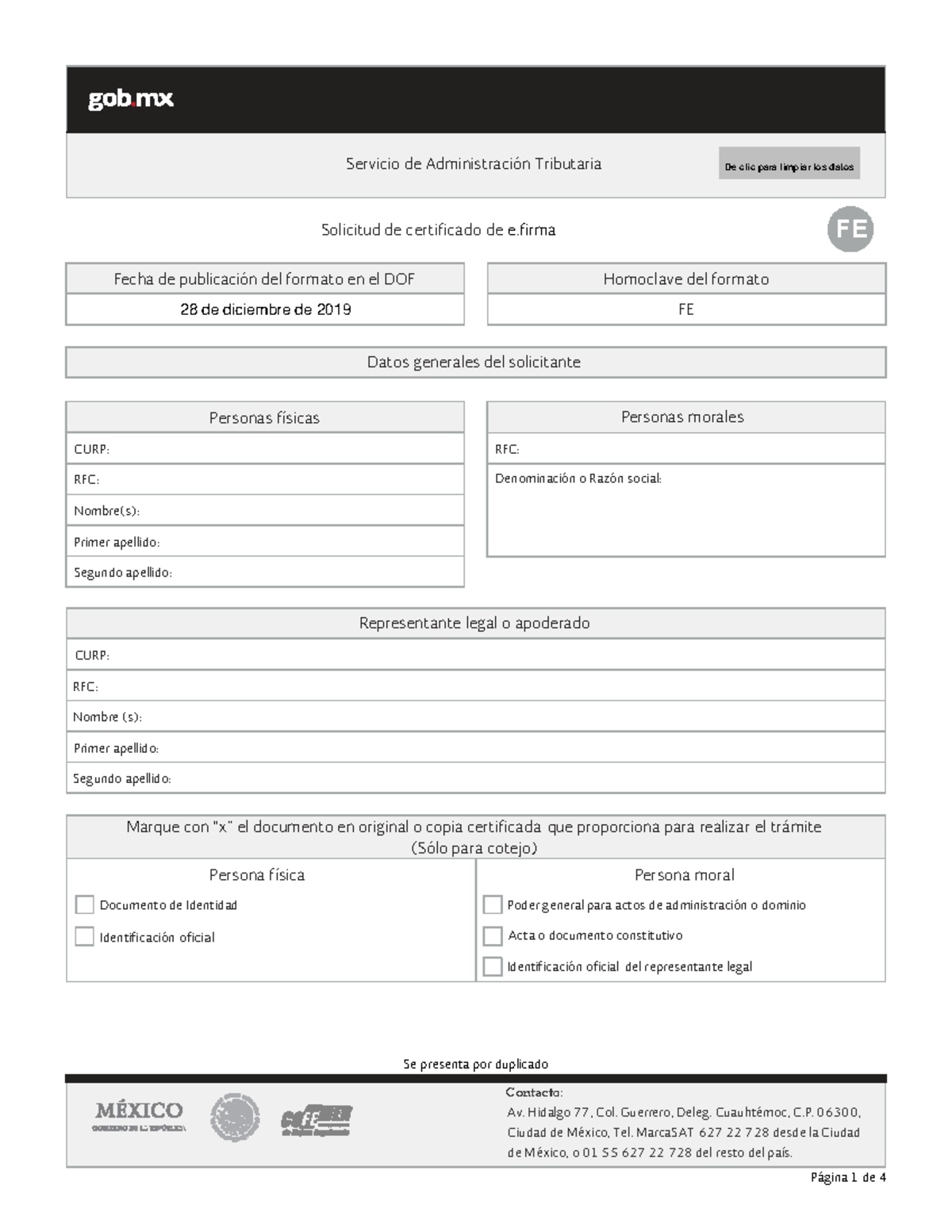 Forma+Oficial+FE Editable 062019 Solicitud de certificado de e FE Se