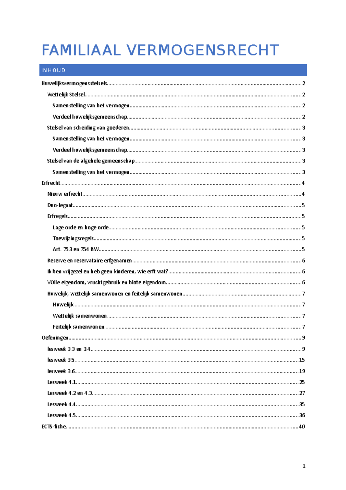 Familiaal Vermogensrecht - FAMILIAAL VERMOGENSRECHT - Studocu