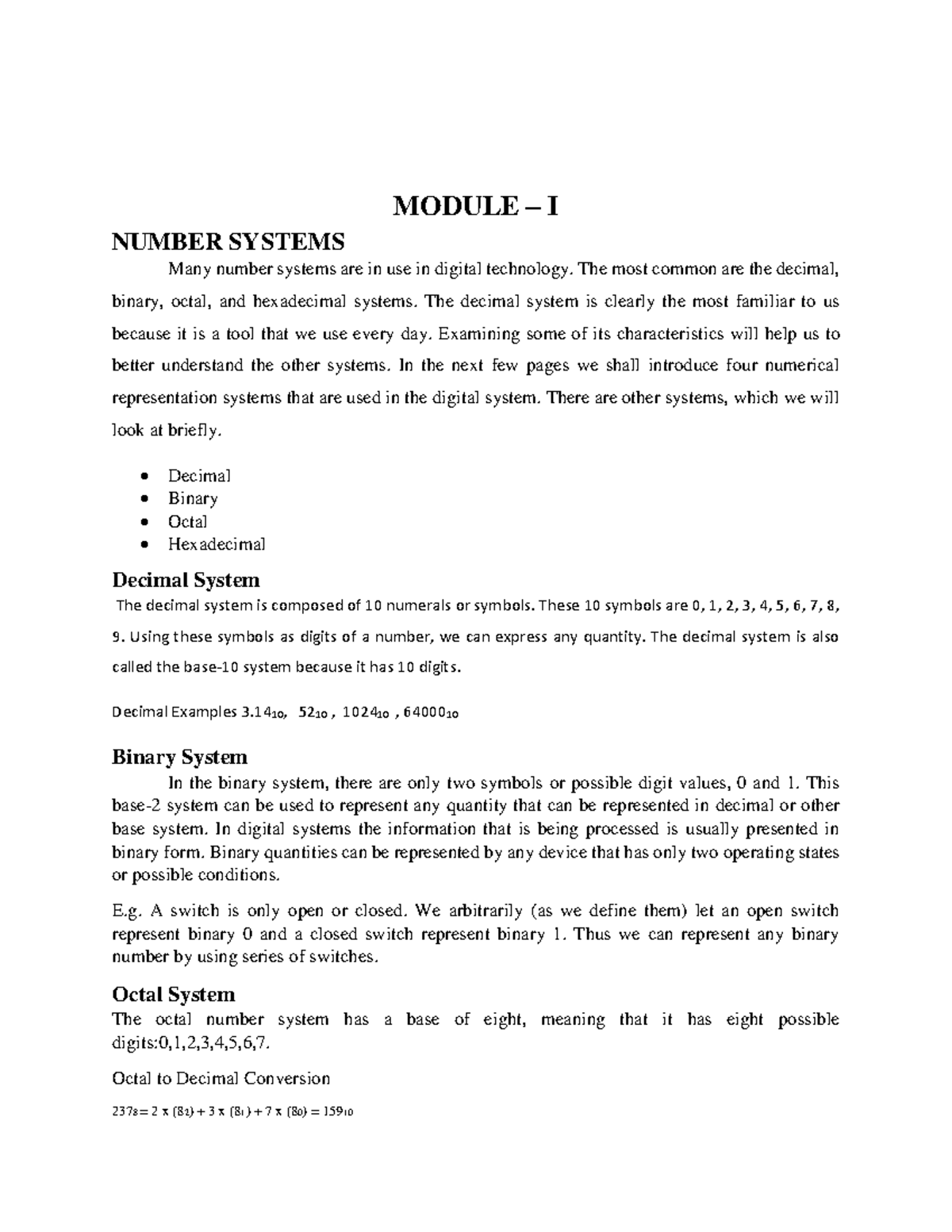 Digital electronic circuit - MODULE – I NUMBER SYSTEMS Many number ...
