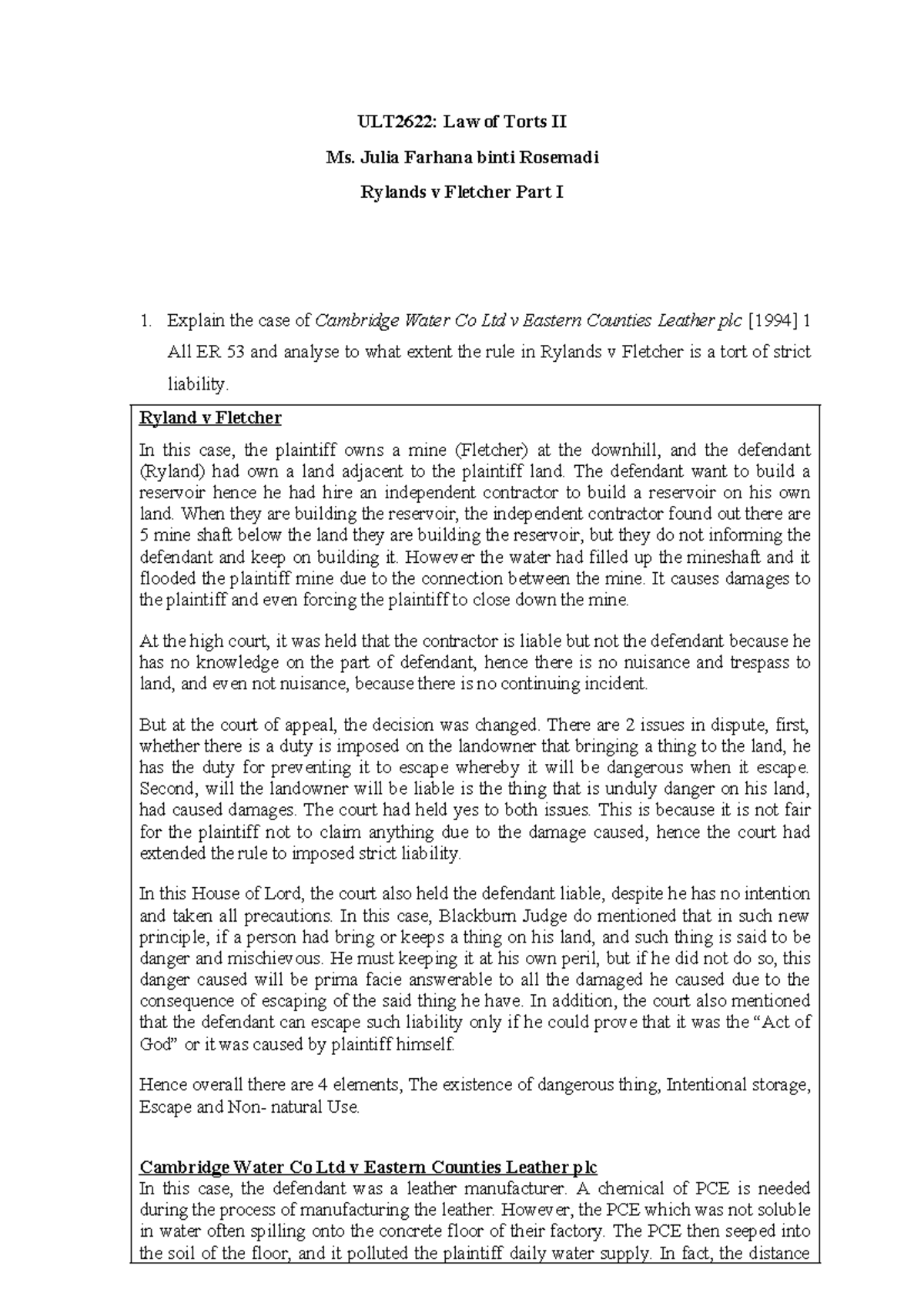 Tutorial 3 - ULT2622: Law of Torts II Ms. Julia Farhana binti Rosemadi ...
