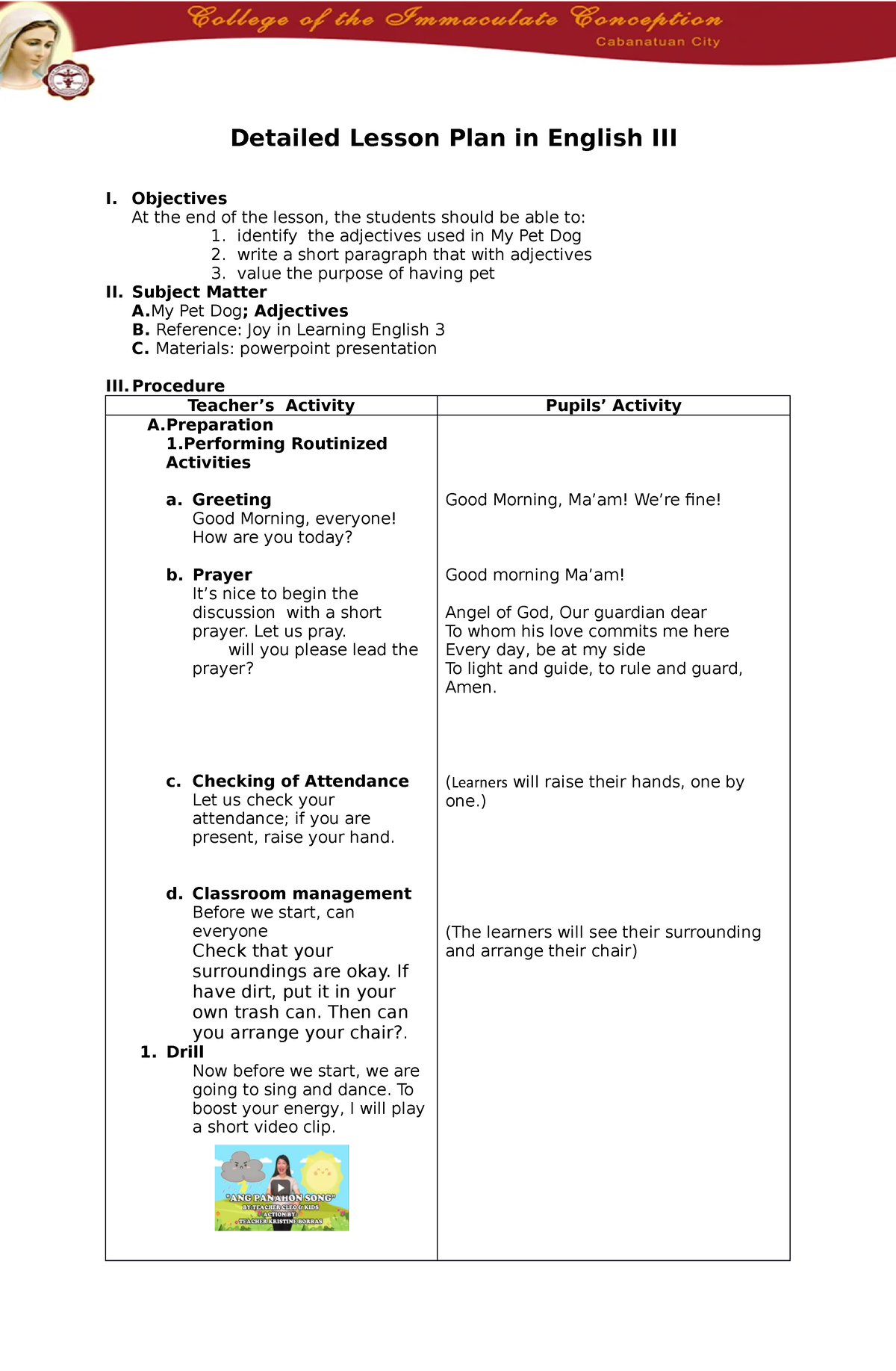 Detailed -Lesson -Plan -in- English III - Objectives At The End Of The ...