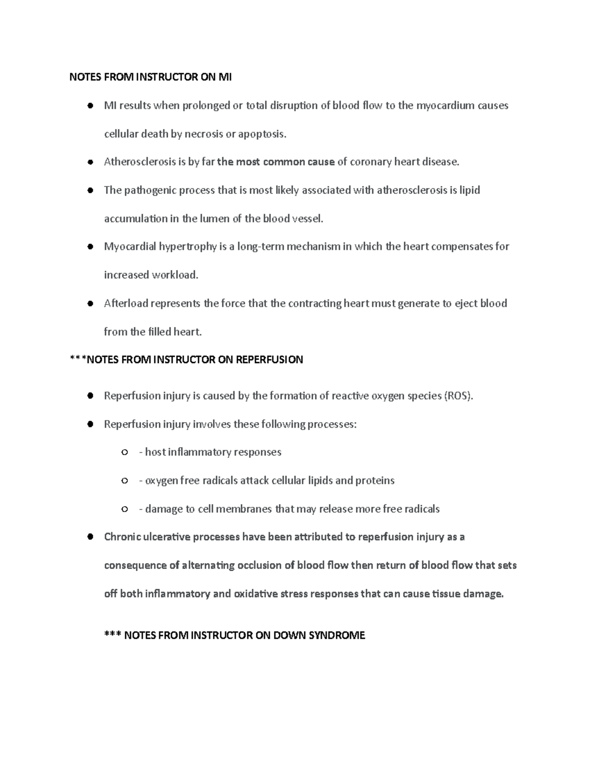 Professors' notes Midterm Patho 2 - NOTES FROM INSTRUCTOR ON MI MI ...