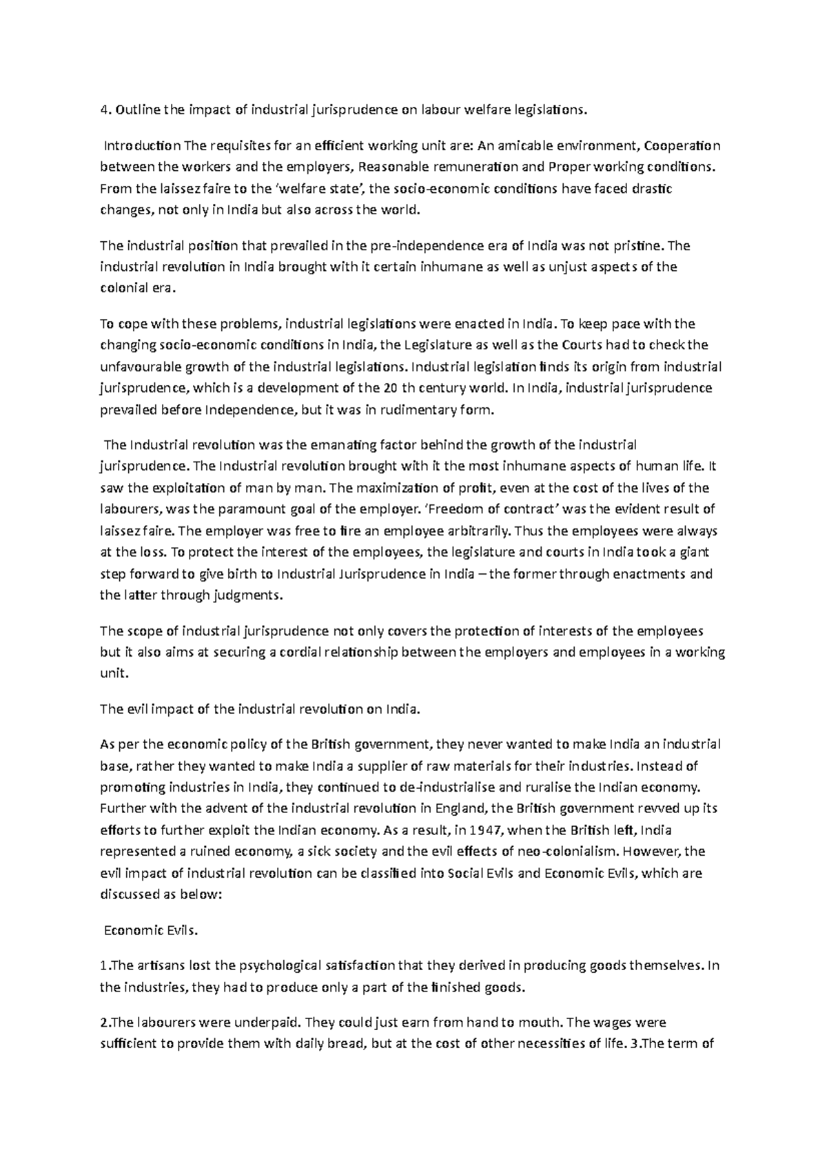 Labour law Outline the impact of industrial jurisprudence on labour