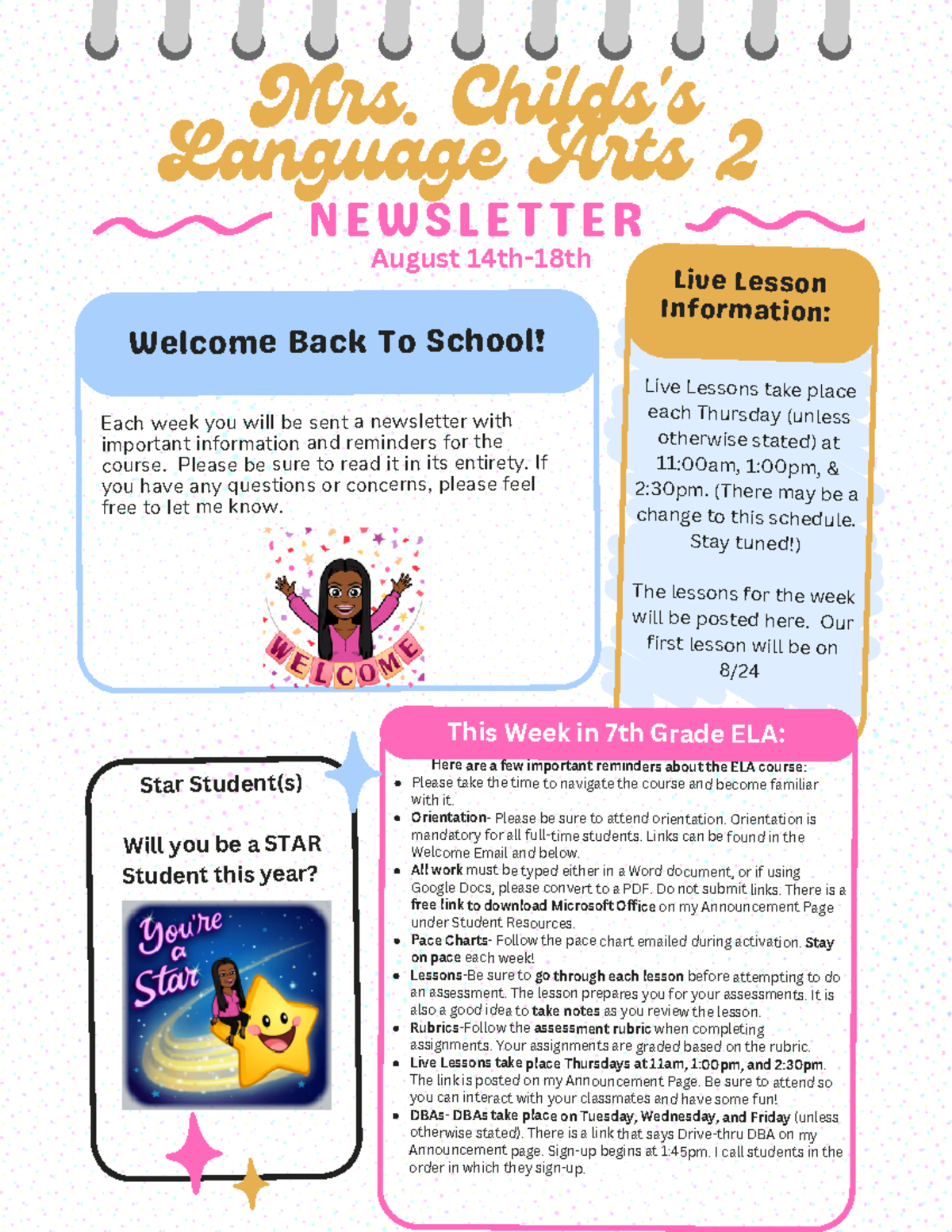 Weekof August 14th Newsletter - Live Lessons take place each Thursday ...