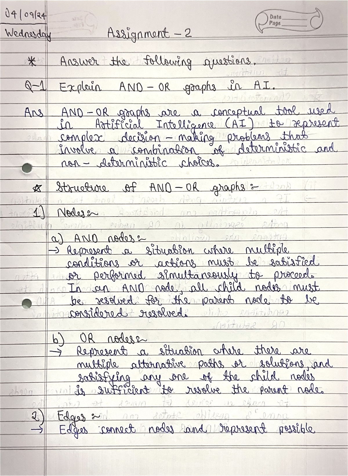 AI Assignment-2-1 - Hii - Date Page Wednesday Assignment 2 Answer the ...