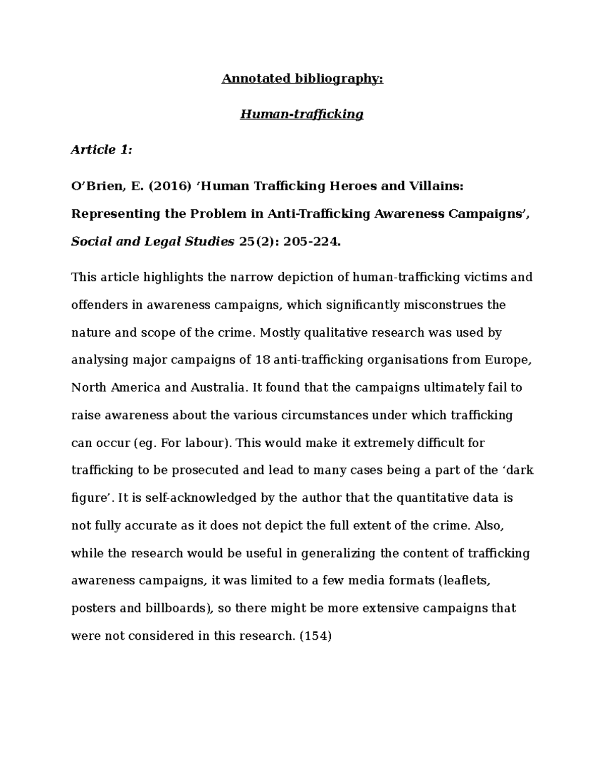 thesis statement examples for human trafficking