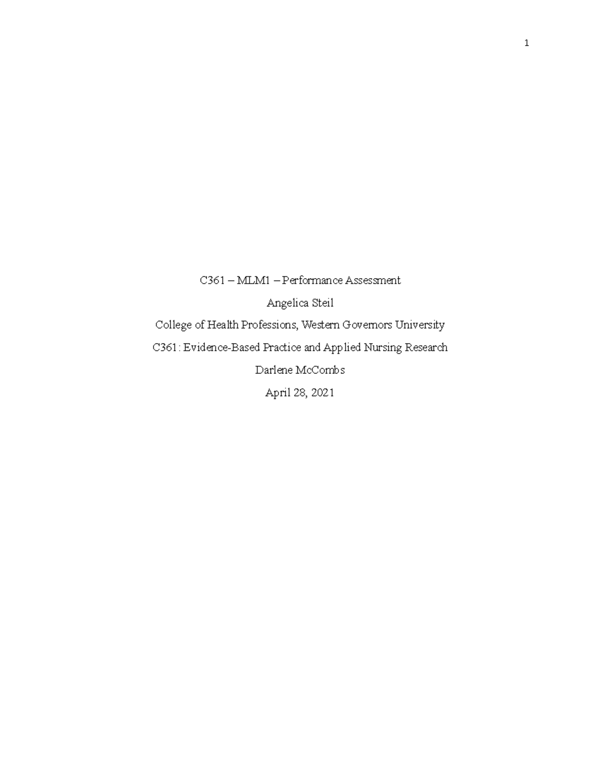 C361-EBP - Grade: Pass - C361 – MLM1 – Performance Assessment Angelica ...