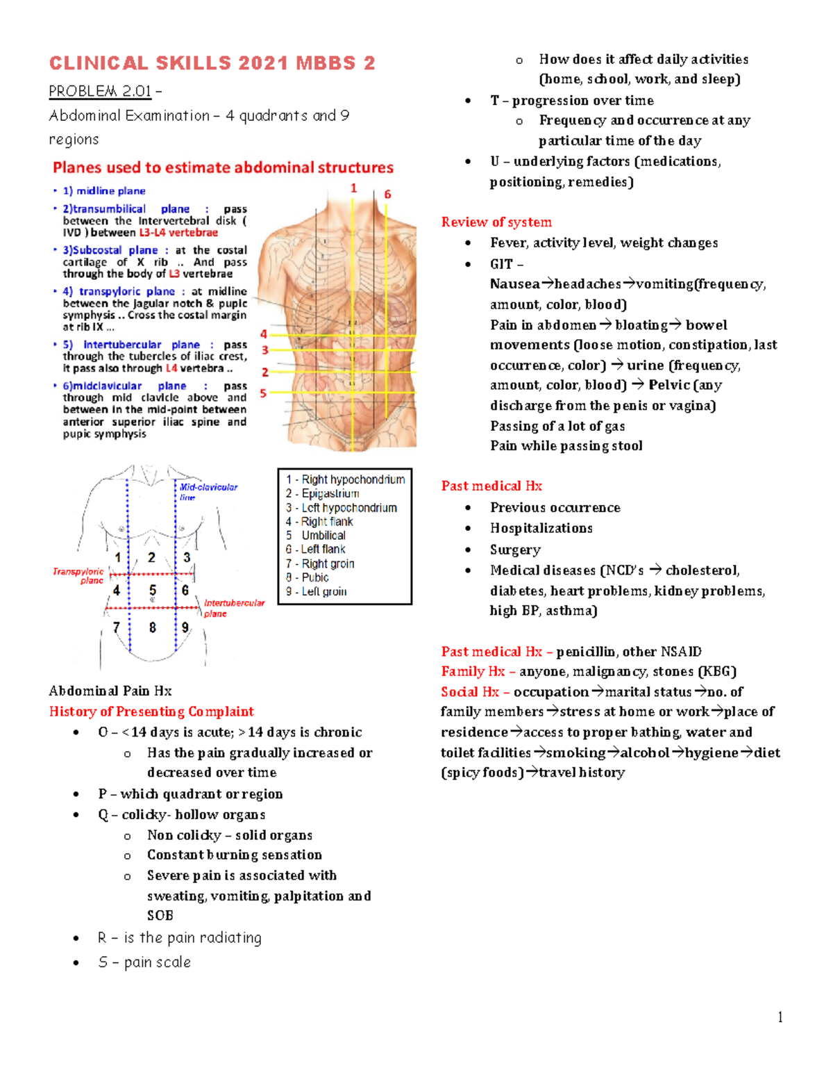 Clinical Skills - CLINICAL SKILLS 2021 MBBS 2 PROBLEM 2 – Abdominal ...