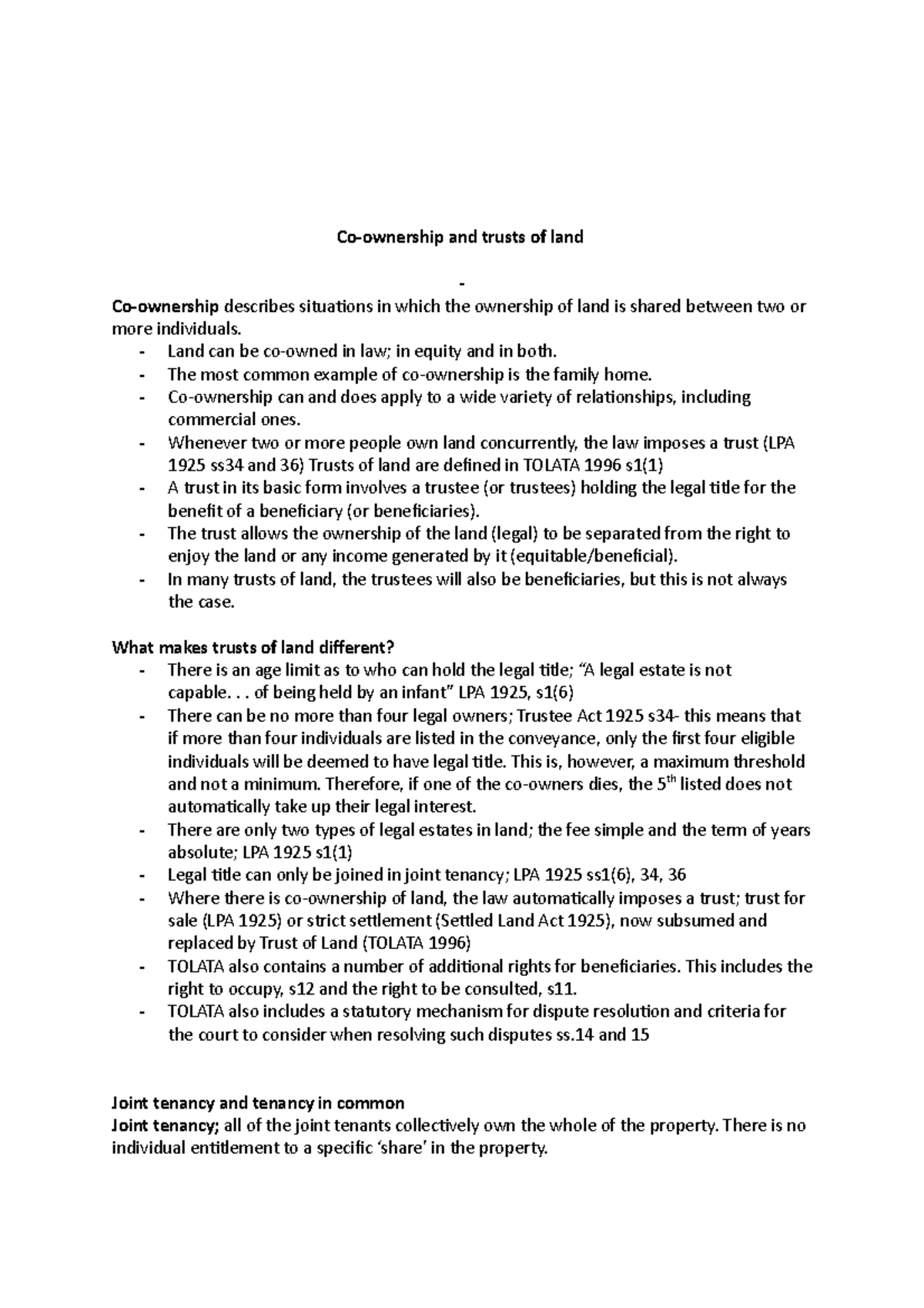 Co-ownership and trusts of land - Co-ownership and trusts of land - Co ...