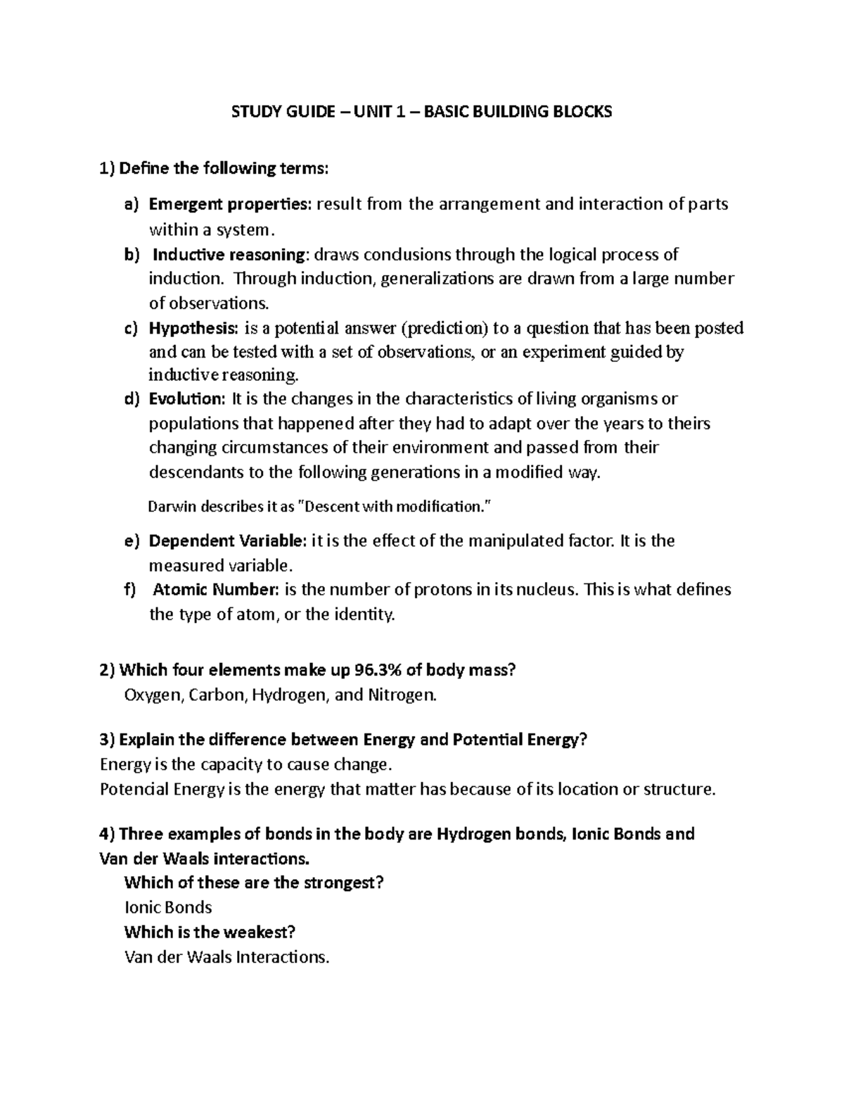 Study Guide – UNIT 1 – Basic Building Blocks - STUDY GUIDE – UNIT 1 ...