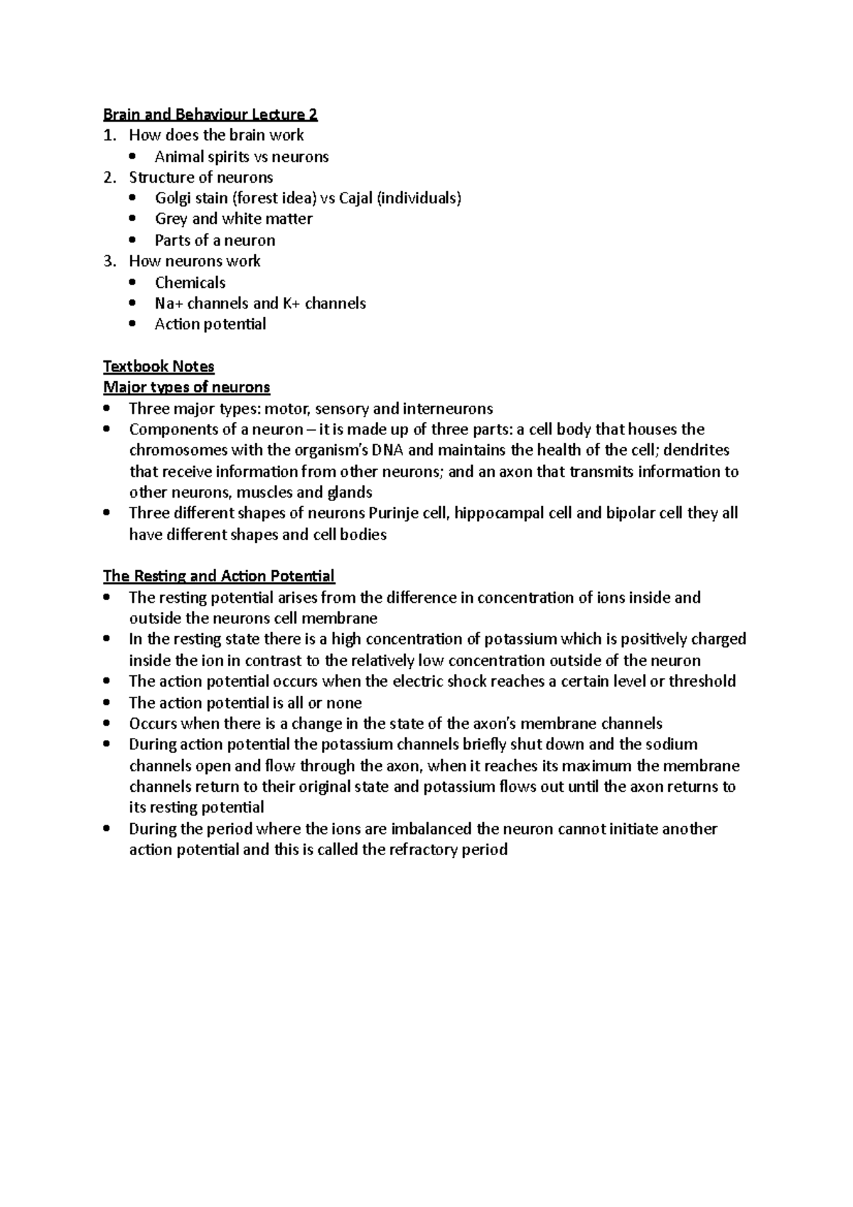 Brain and Behaviour Lecture 2 - Studocu