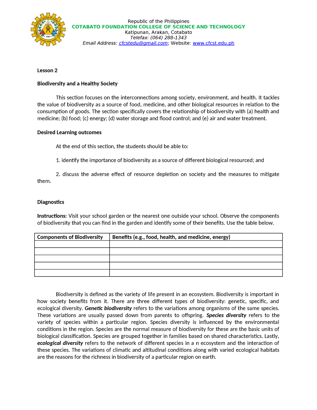 Module 3 Section 2 - BENLAC - COTABATO FOUNDATION COLLEGE OF SCIENCE ...