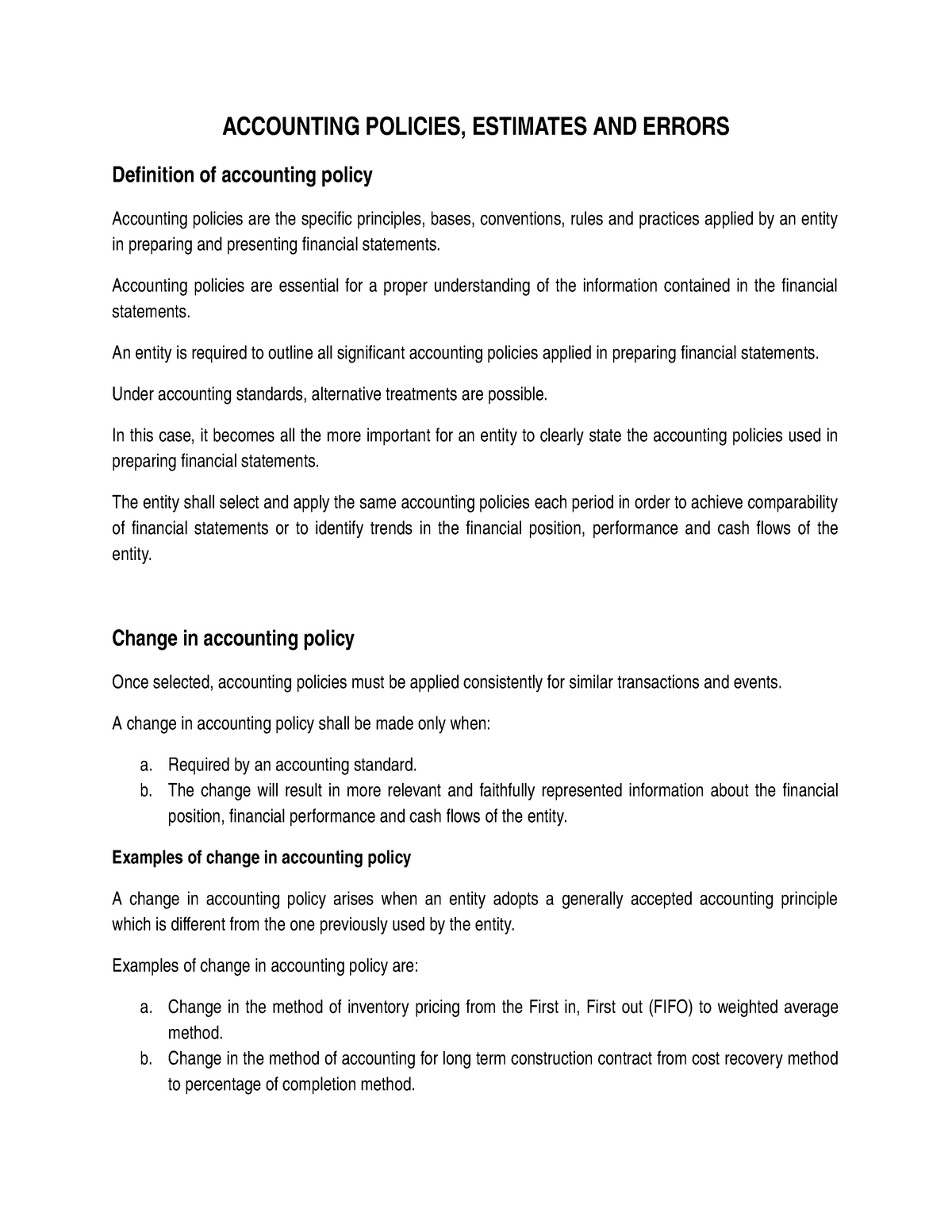 ACCOUNTING POLICIES, ESTIMATES AND ERRORS - ACCOUNTING POLICIES ...