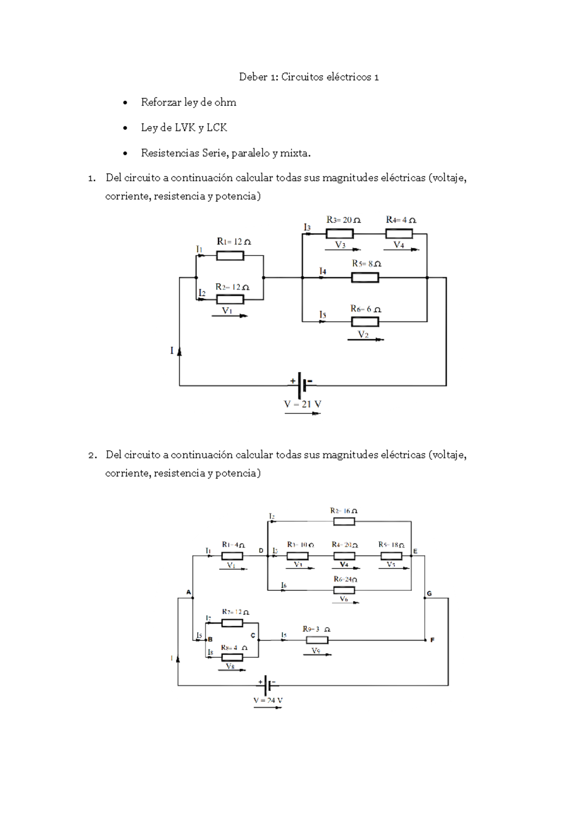 Deber 1 Ley de ohm LCK LVK - Deber 1: Circuitos eléctricos 1 Reforzar ...