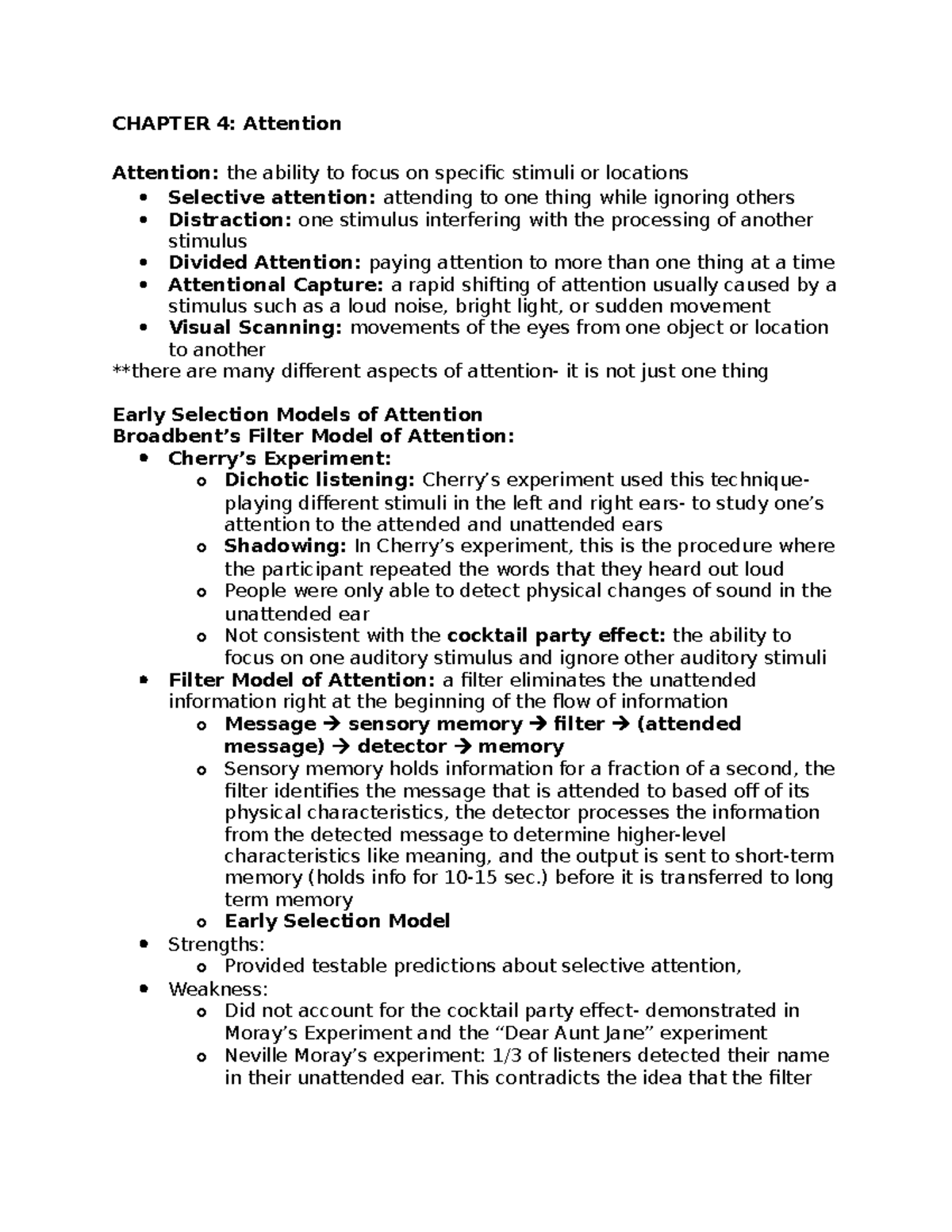 Cognition Ch. 4 - Professor: Dr. Skullin - CHAPTER 4: Attention ...