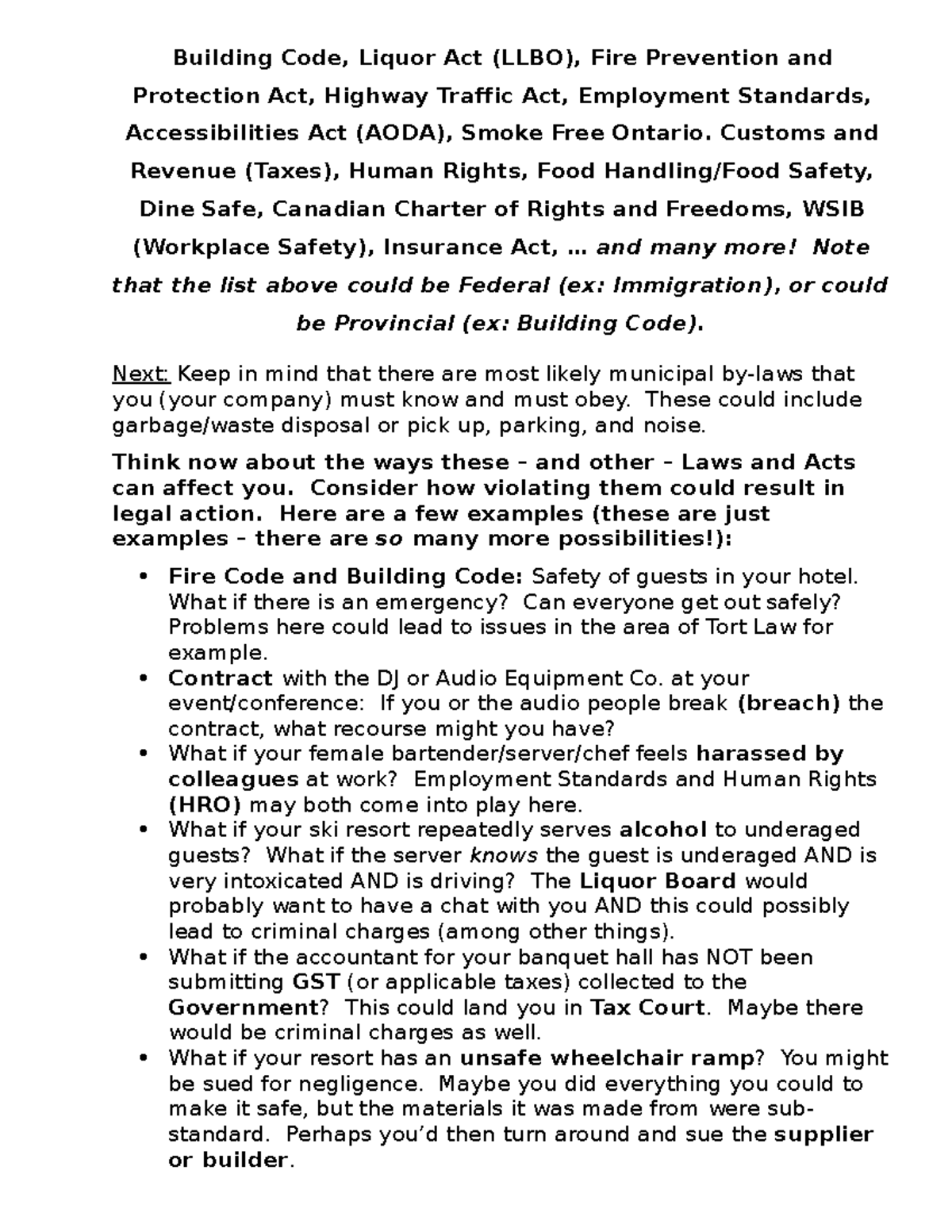 LAW 2014 - Law Applied - Building Code, Liquor Act (LLBO), Fire ...