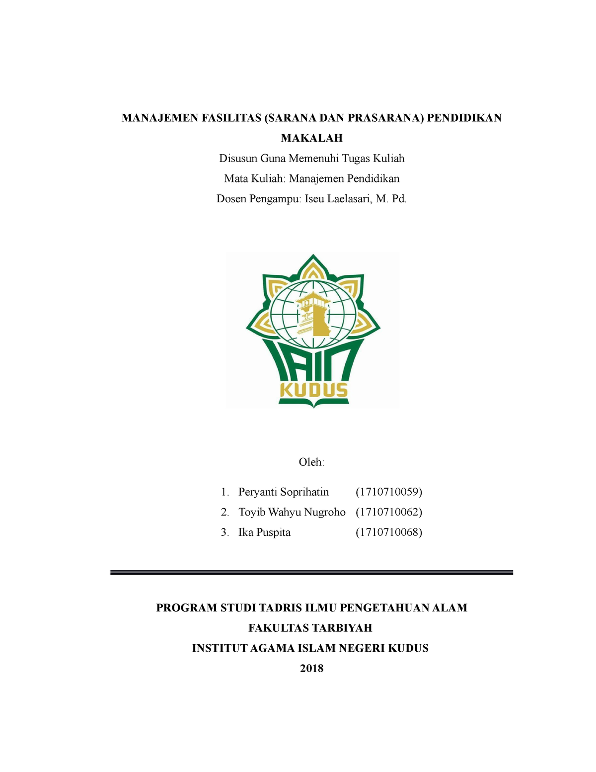 Kelompok 6 Manajemen Fasilitas Pendidikan - MANAJEMEN FASILITAS (SARANA ...