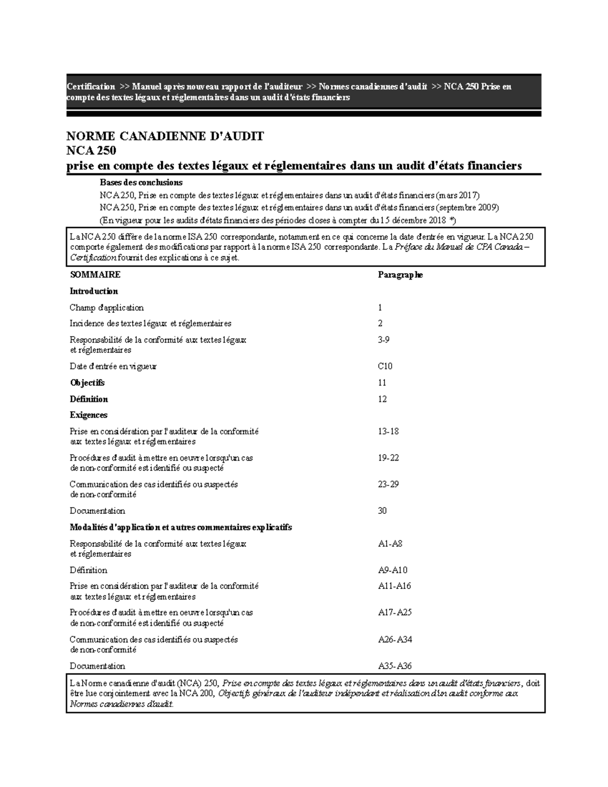 NCA 250 - Norme - NCA 250 - Certification >> Manuel après nouveau ...