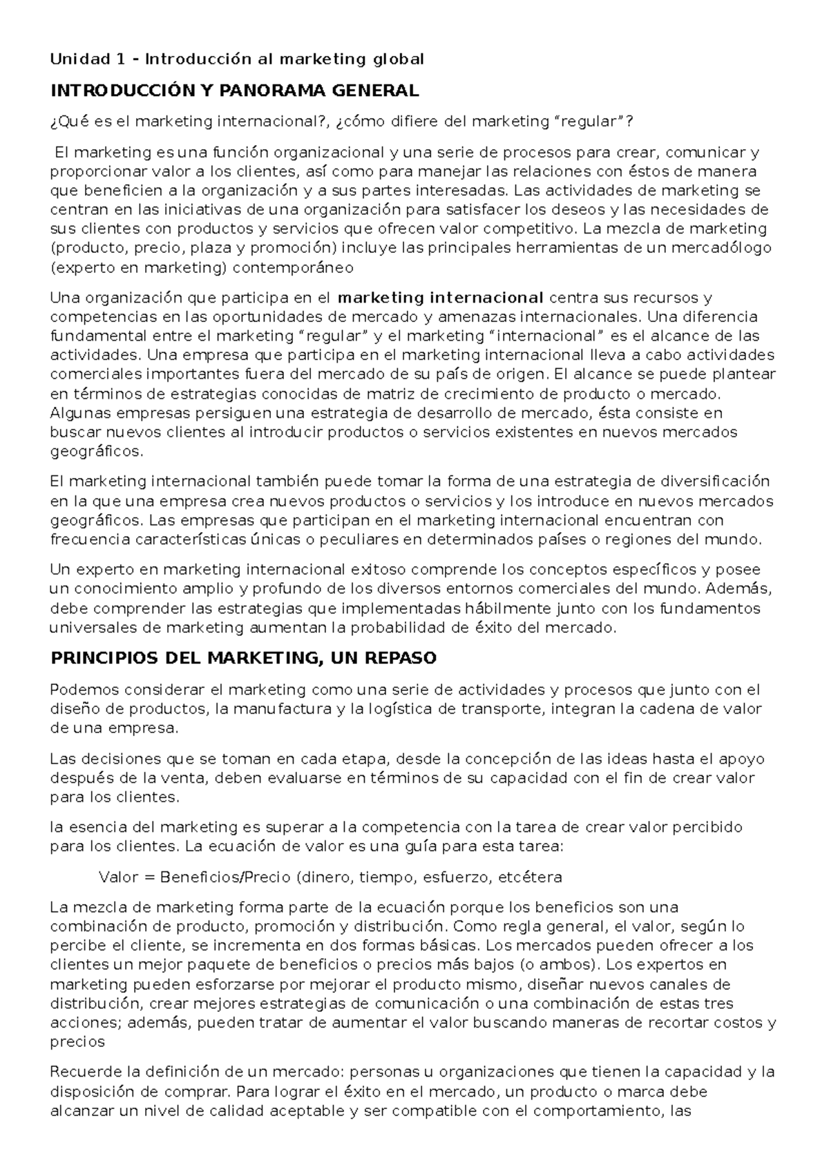 Unidad 1 - Introducción al marketing global - Unidad 1 - Introducción ...