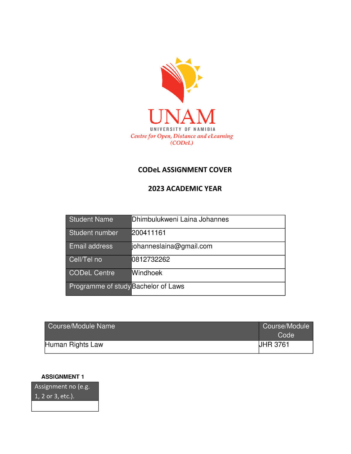 unam assignment cover page 2022