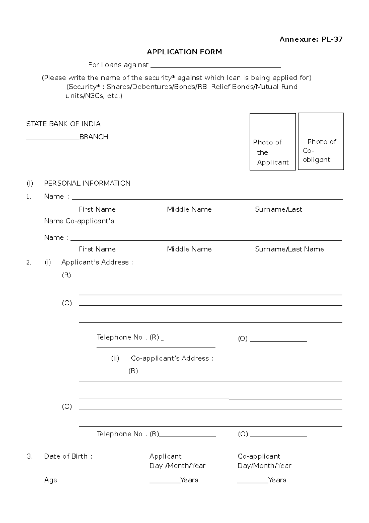 181119-Application Form Annexure PL37 - Annexure: PL- APPLICATION FORM ...