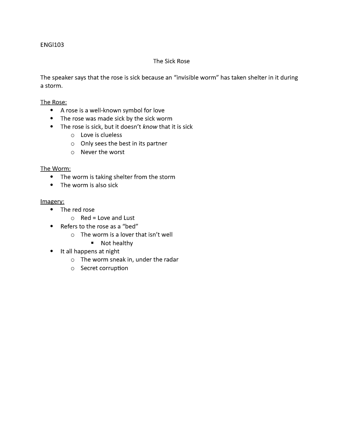 Sick Rose-Blake - Poem Notes - ENGl The Sick Rose The speaker says that ...