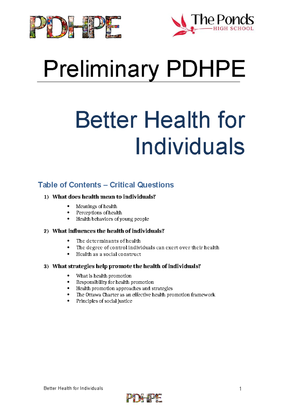 Pdhpe study notes - Preliminary PDHPE Better Health for Individuals ...