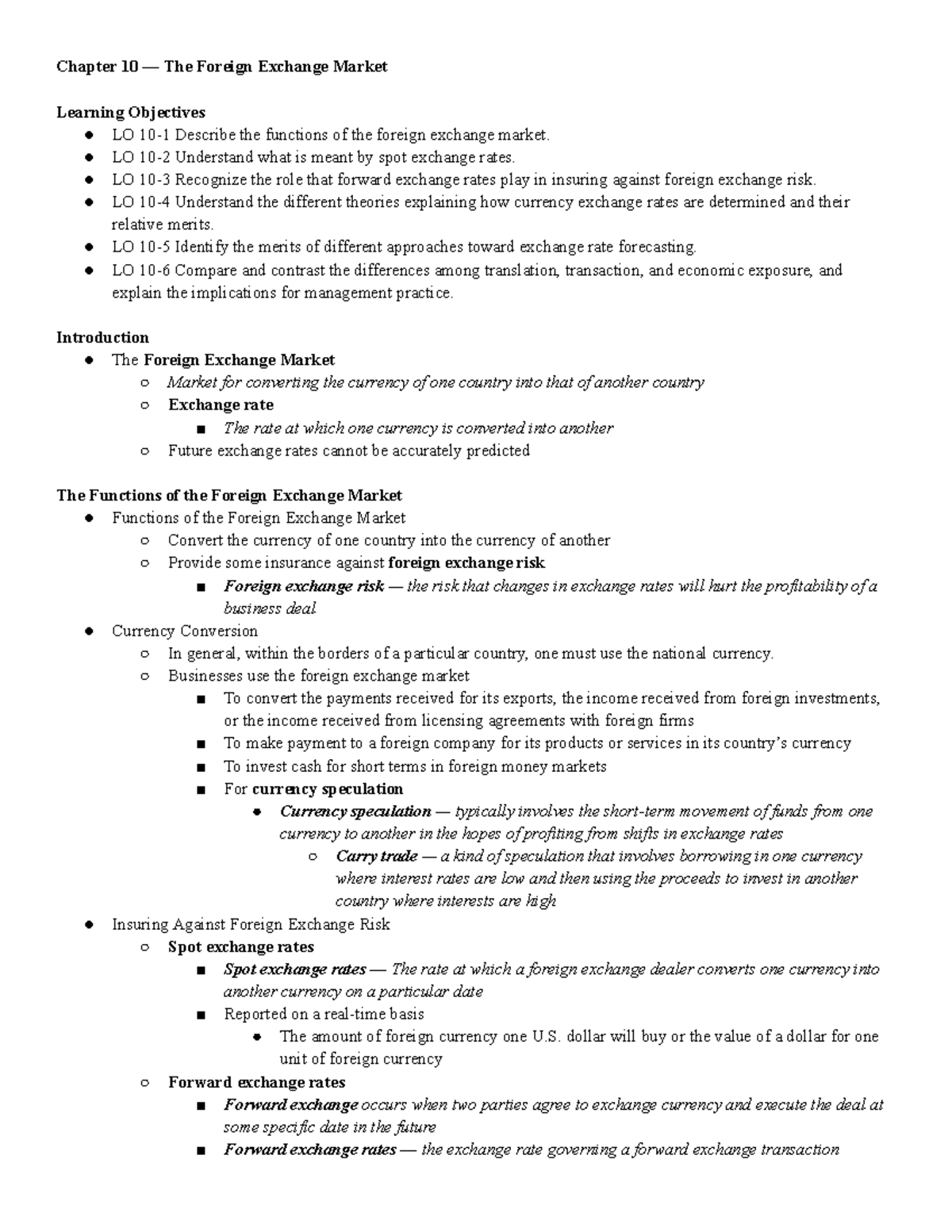 Chapter 10 The Foreign Exchange Market - Chapter 10 — The Foreign ...