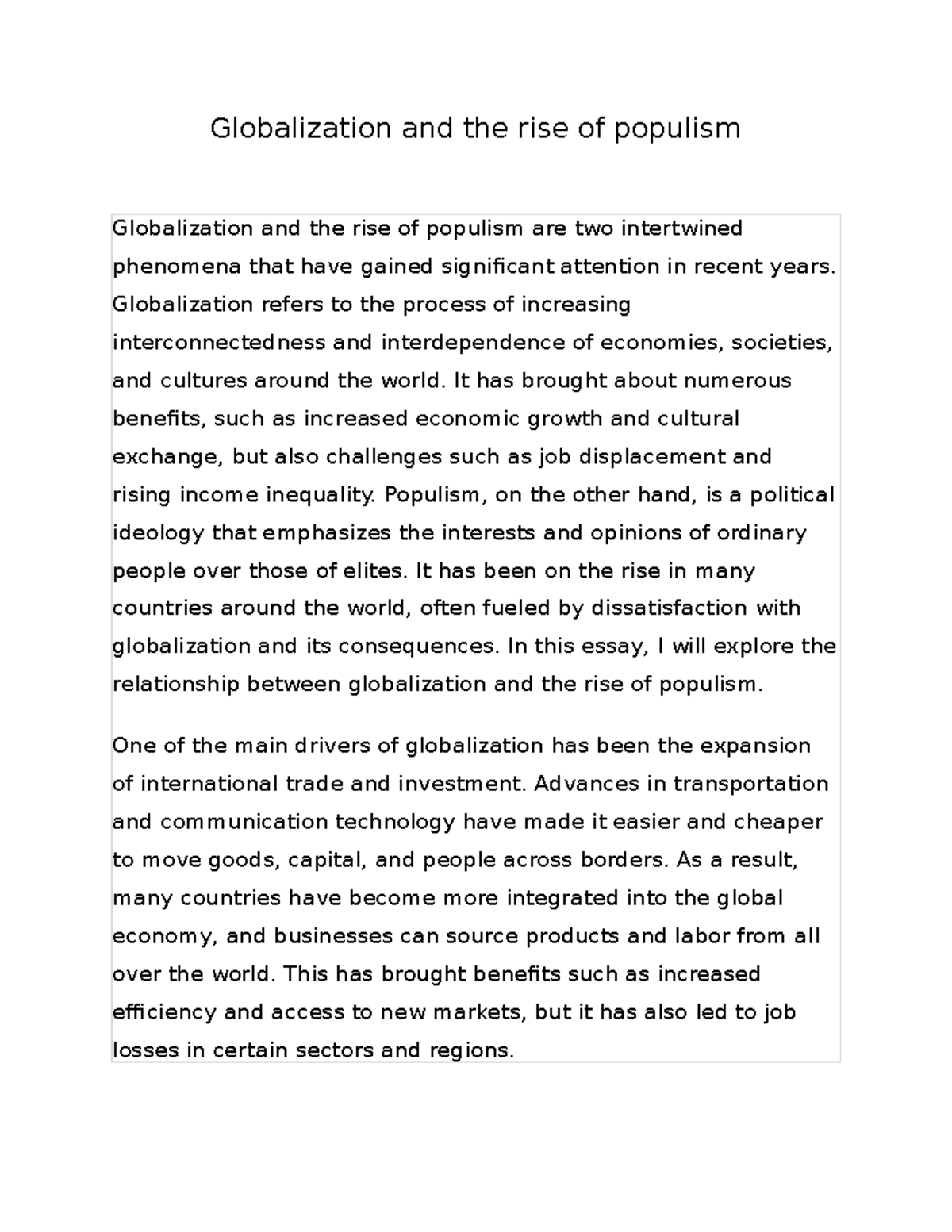 Globalization and the rise of populism - Globalization and the rise of ...