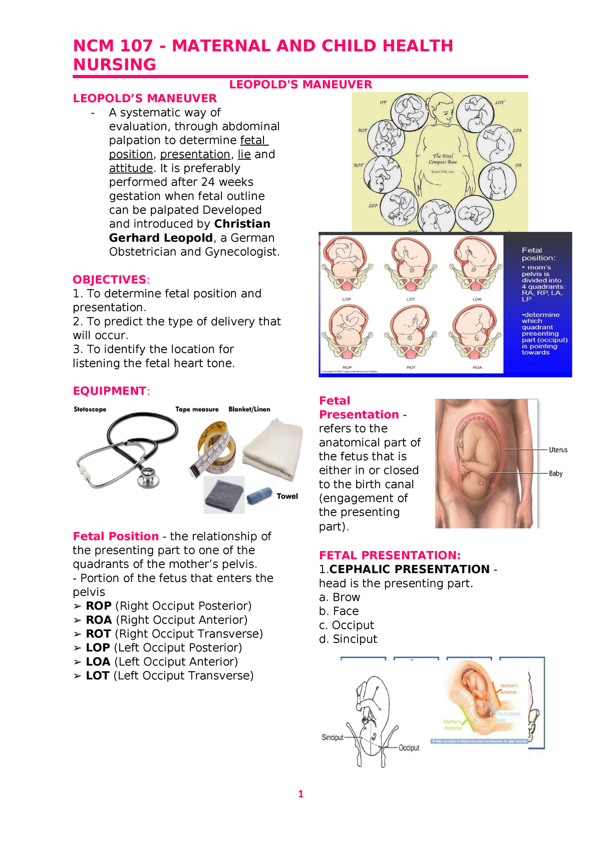 Leopold'S Maneuver - NURSING LEOPOLD'S MANEUVER LEOPOLD’S MANEUVER A ...