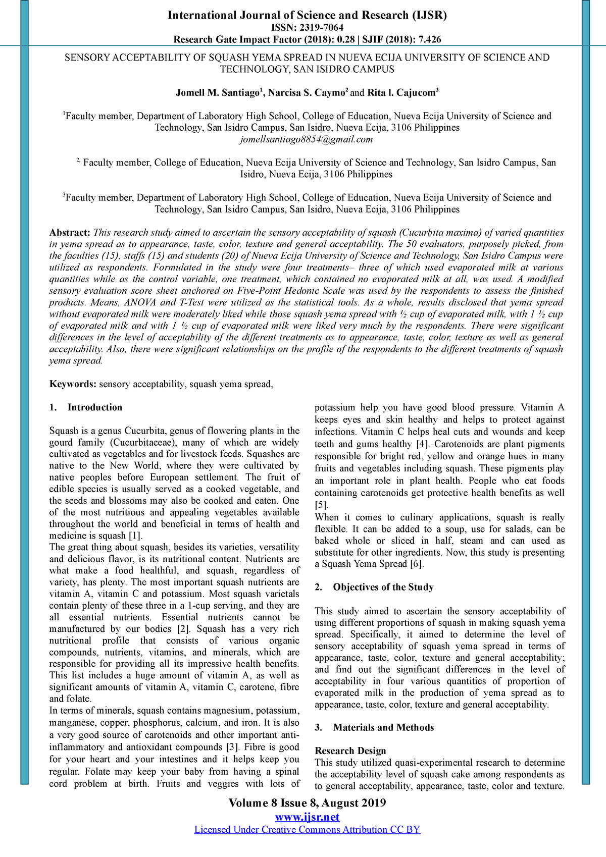 Ijsrsquashyemaspread - ISSN: 2319- Research Gate Impact Factor (2018 ...