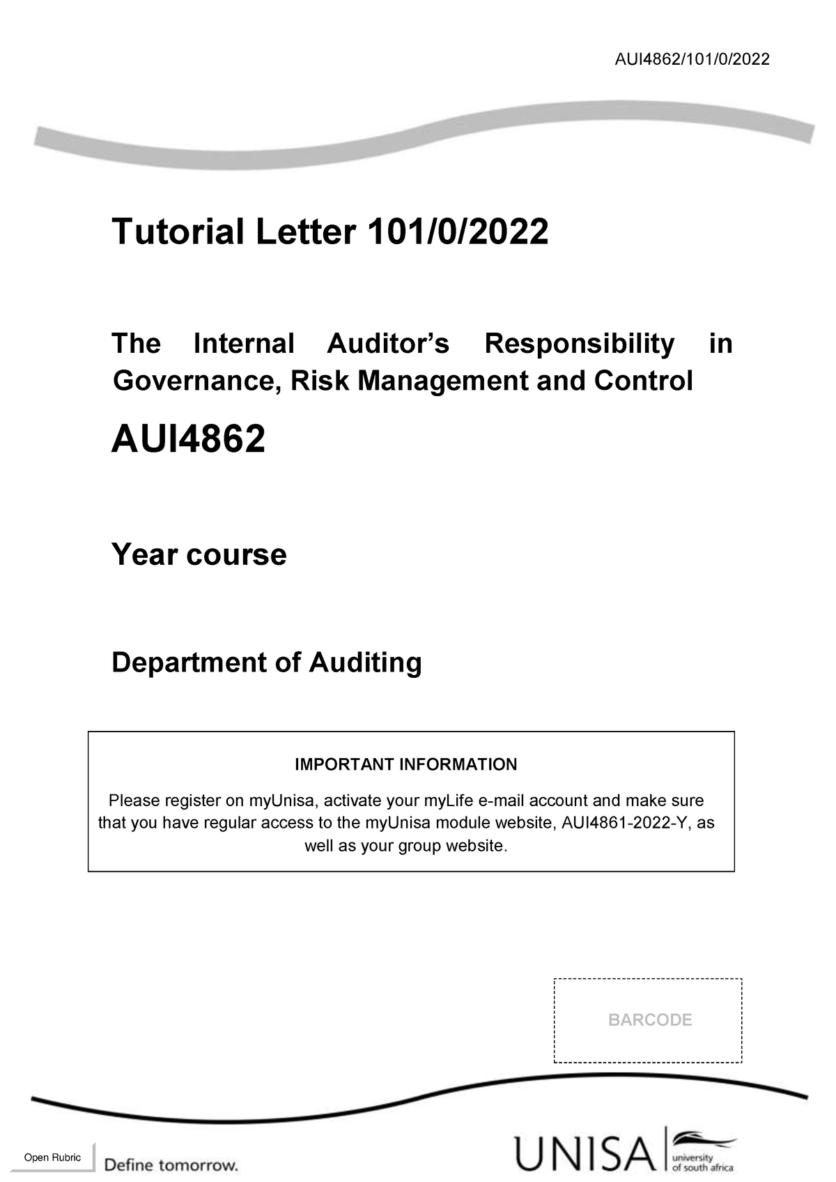 Tutorial Letter 2022 For Aui4862 From Unisa - Tutorial Letter 101/0 ...