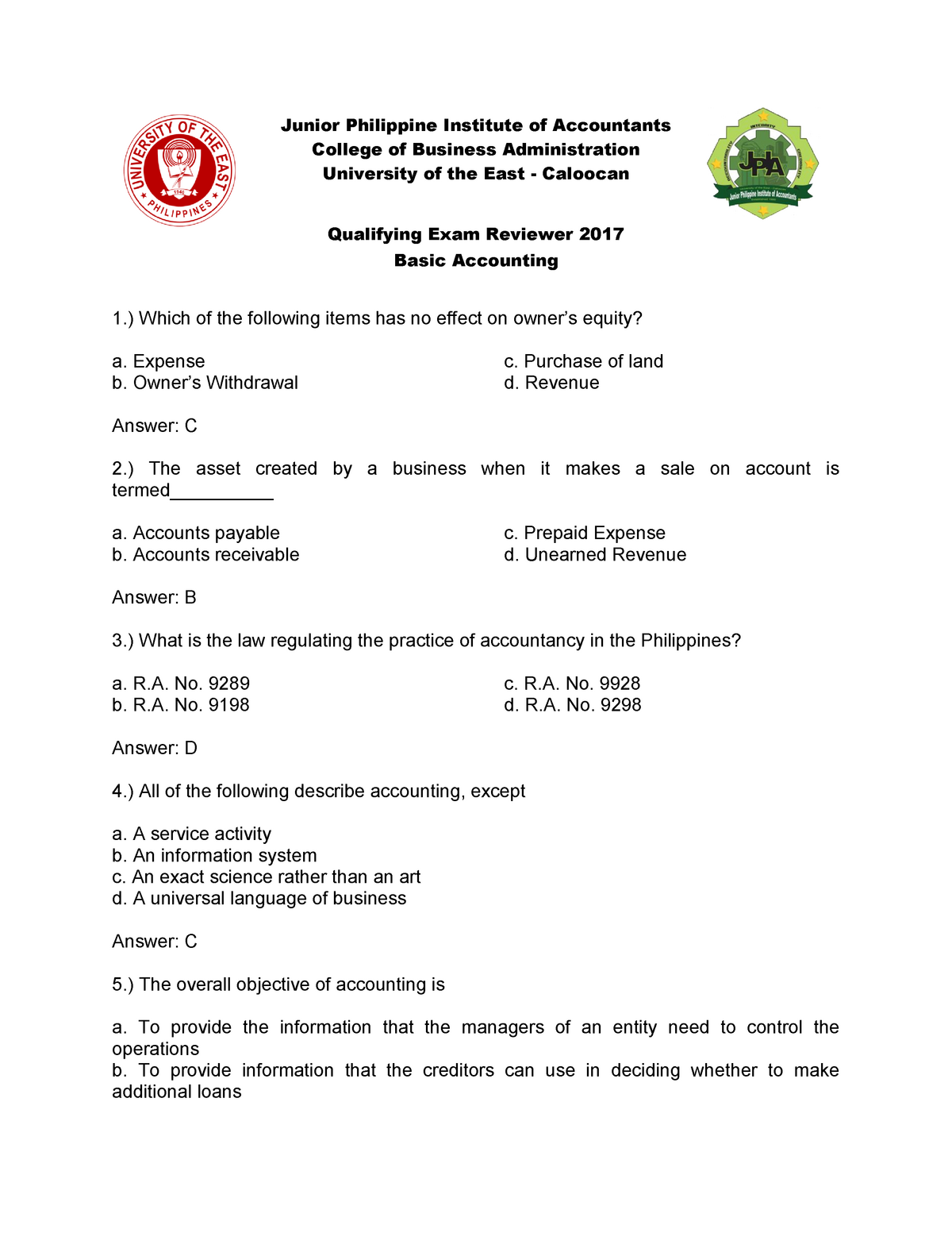 357851065 Qualifying Exam Reviewer 2017 Basic Accounting - Junior ...