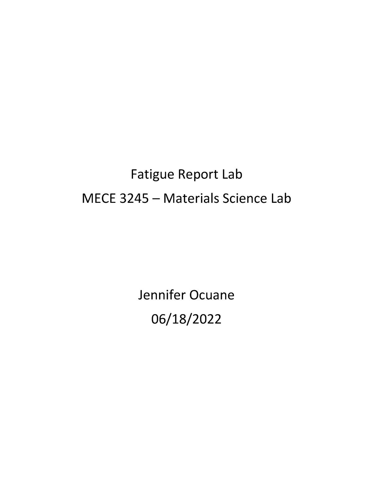 fatigue test experiment lab report