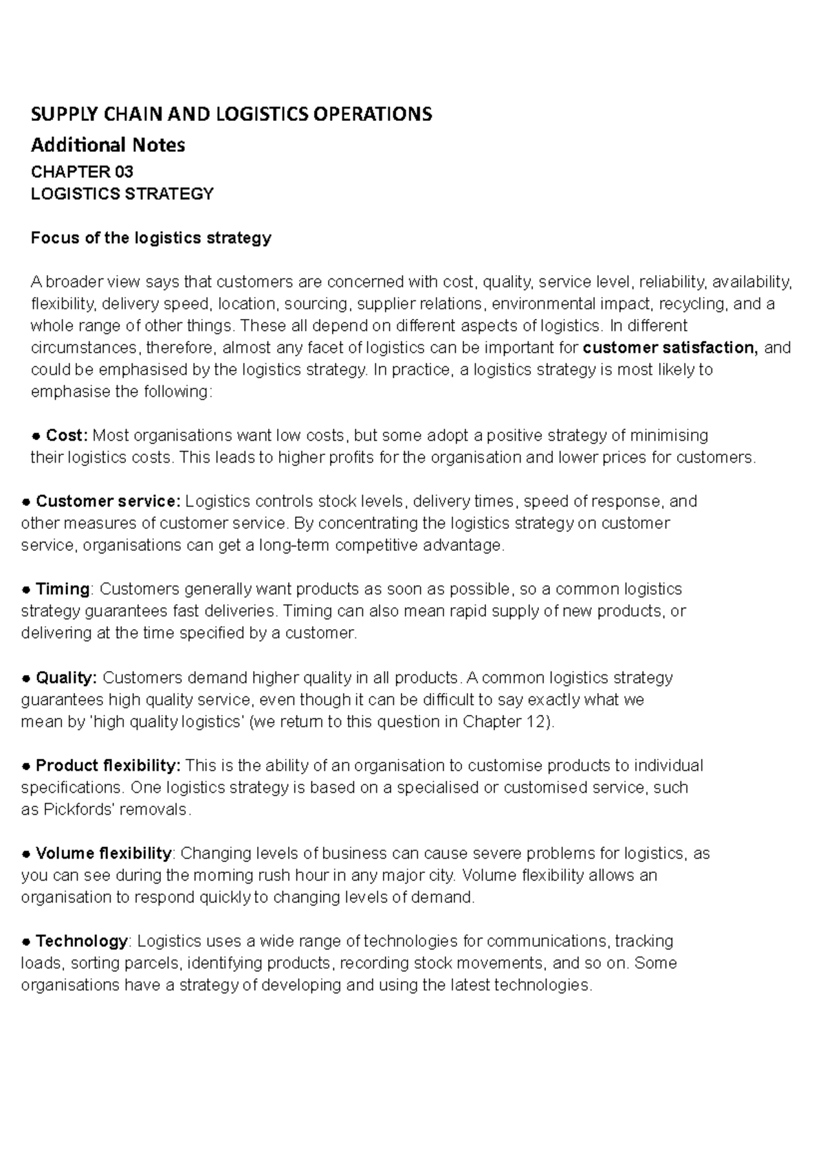 Additional Notes - Semester assignment - SUPPLY CHAIN AND LOGISTICS ...