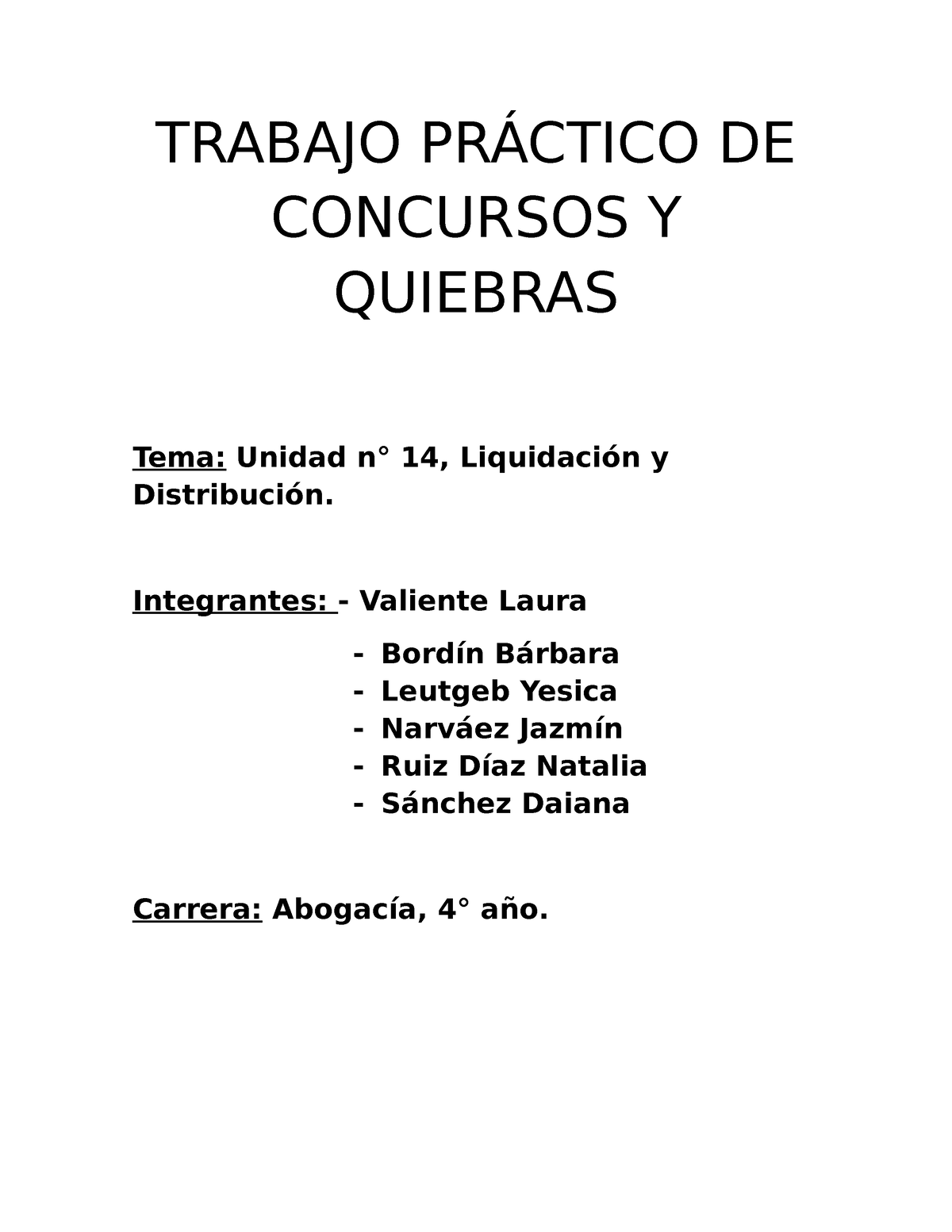 Trabajo Practico Concurso Y Quiebras Trabajo PrÁctico De Concursos